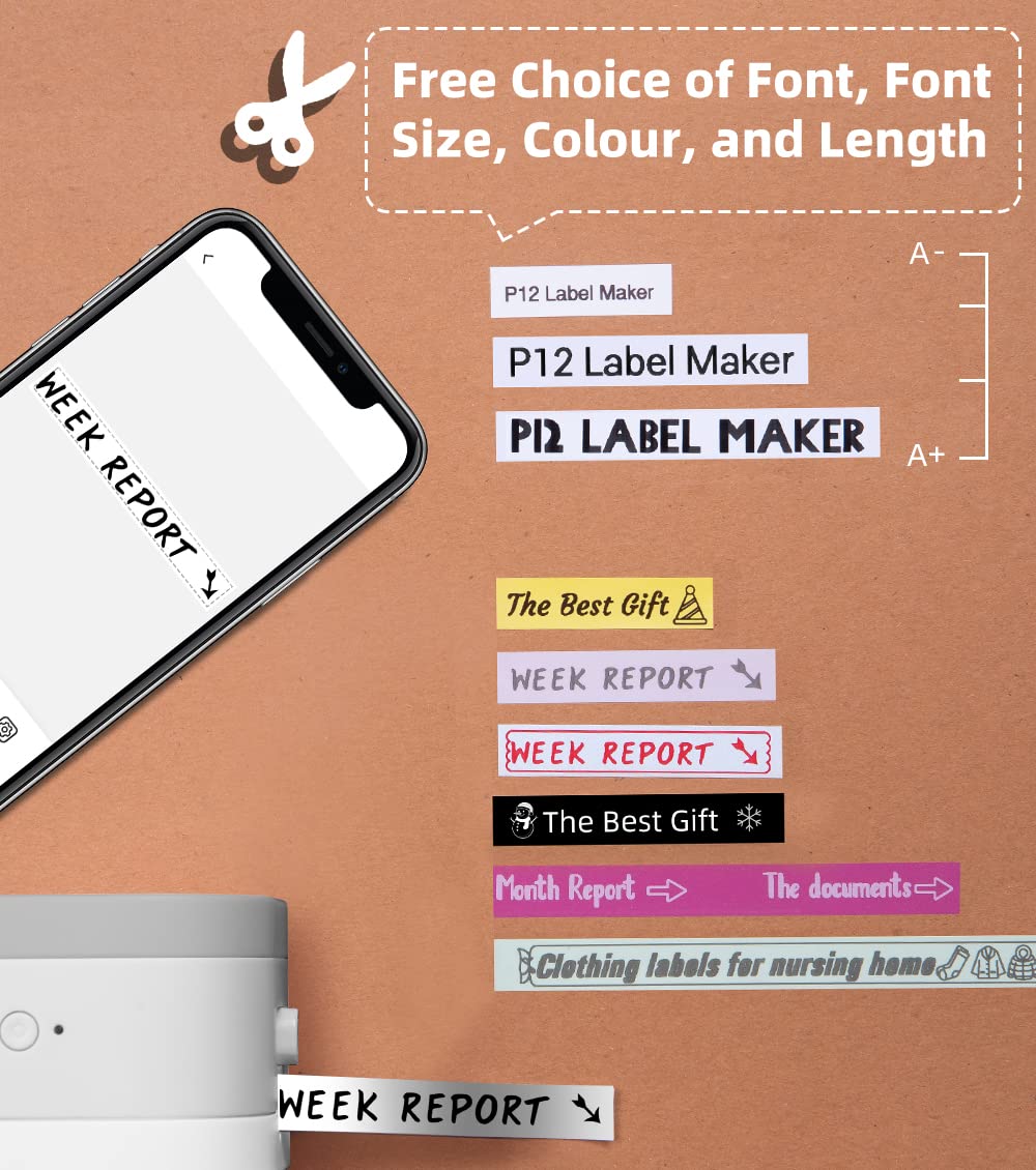 Phomemo P12 Pro Beschriftungsgerät Handgerät | Mini Bluetooth Etikettiergerät mit Etikettenband | USB aufladbares Thermo-Etikettendrucker für Zuhause & Büro | Labeldrucker für Android & iOS..