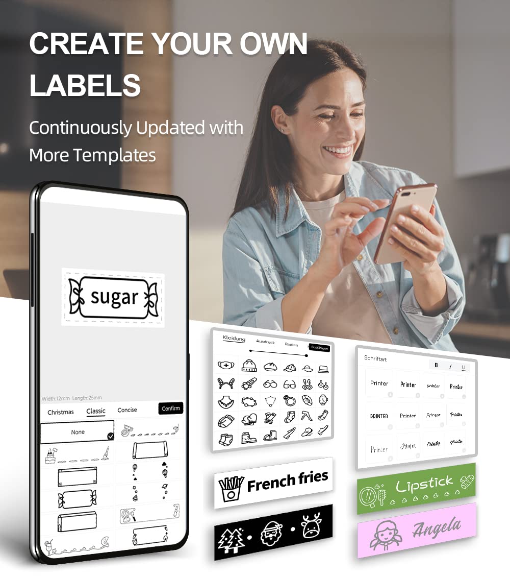 Phomemo P12 Mini Bluetooth labelmaker thermo-labelapparaat, draagbaar etiketteerapparaat, zelfklevend, compatibel met iOS en Android telefoon, draagbare labelprinter voor thuis en op kantoor, zwart