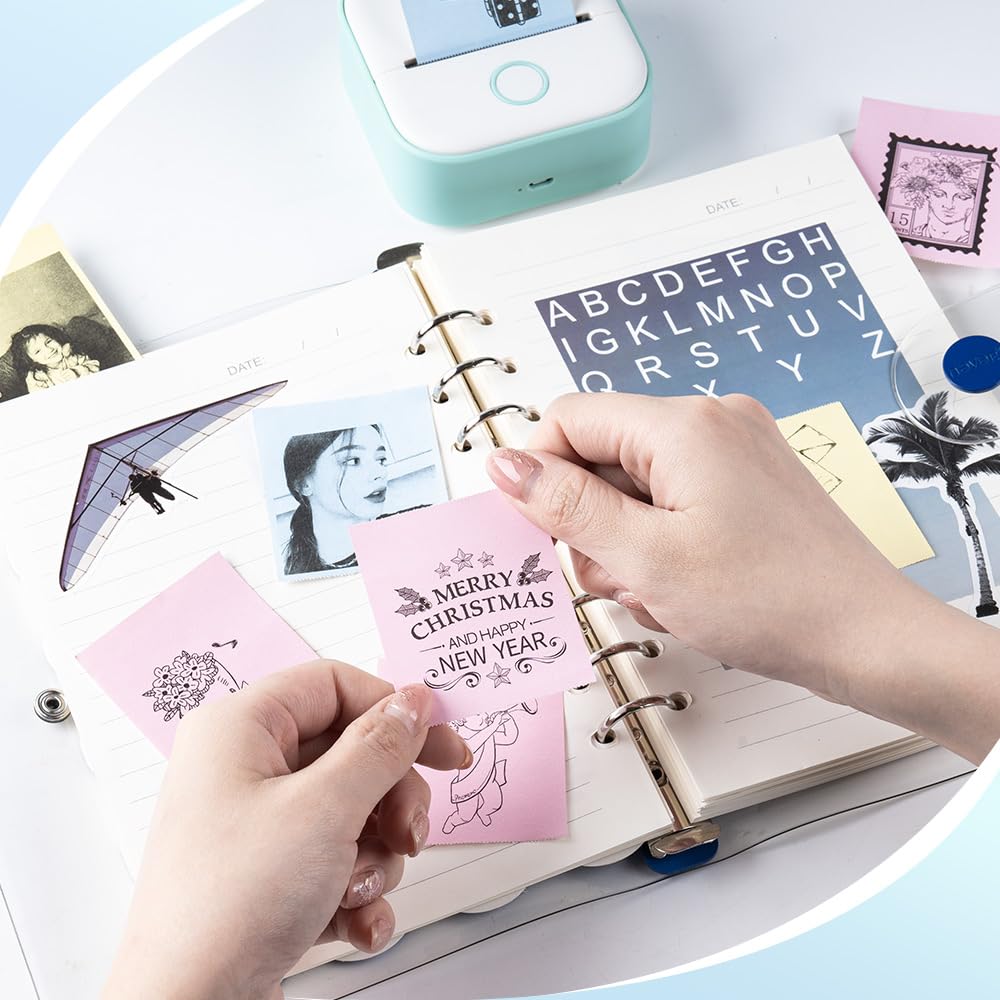 Phomemo T02/M02X/M02L Farbig Papier ¨C 3 Rollen Nicht Klebendes Farbiges Thermopapier, 53 mm x 6,5 m, 5 Jahre Konservierung, Schwarz auf Blau/Rosa/Gelb f¨¹r Phomemo T02/M02X/M02L Taschendrucker