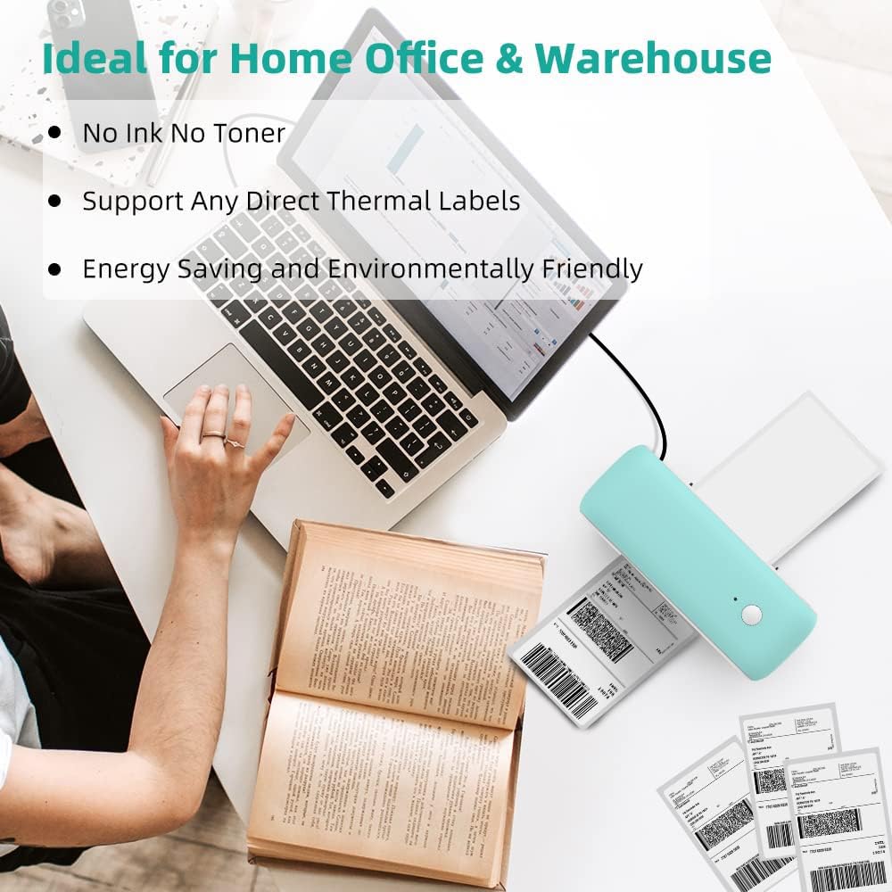 Thermal Label Printer, USB Shipping Label Printer 4x6, Commercial Direct Desktop Label Printer for Small Busines, Compatible with Amazon, Ebay, Shopify, Etsy, UPS, USPS, FedEx, DHL (Green)