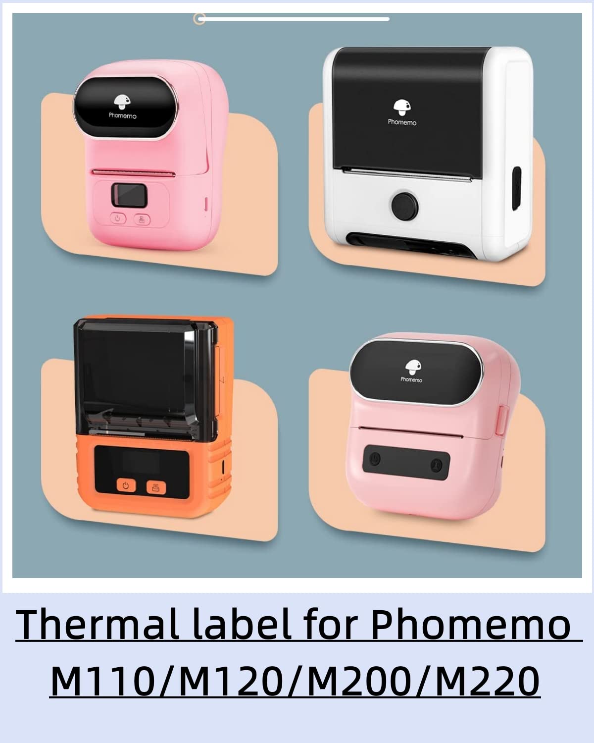 Phomemo 1.97''x3.15''(50x80mm) Label, 6 Rolls M110/M120/M200/M220 Thermal Labels - Multi-Purpose Square Self-Adhesive Phomemo m110 Labels, 100 Labels/Roll, Black on White