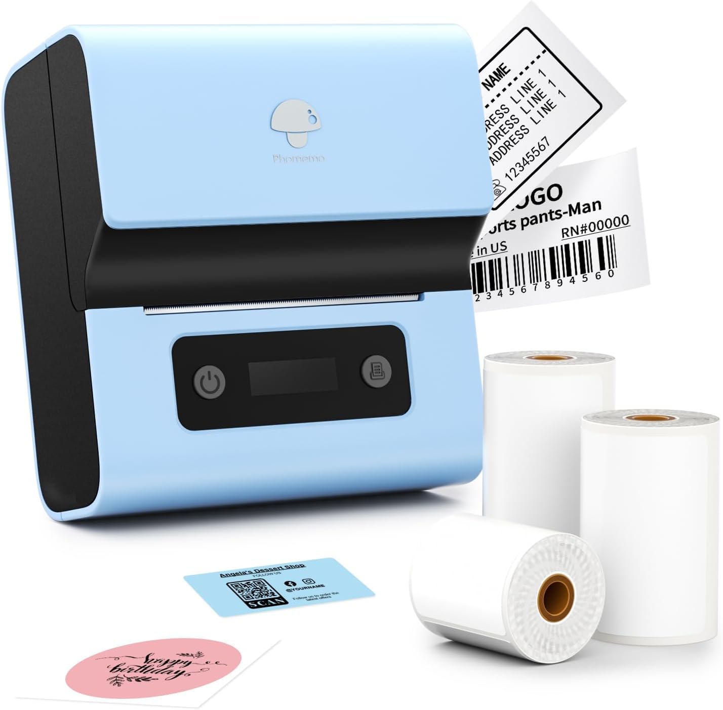 Phomemo Barcode Label Makers- M221 Label Printer 3 Inch Bluetooth Label Maker Machine with 3 Roll Label for Barcode, Address, Logo, Mailing, Stickers, Small Business, Home, Office, Blue