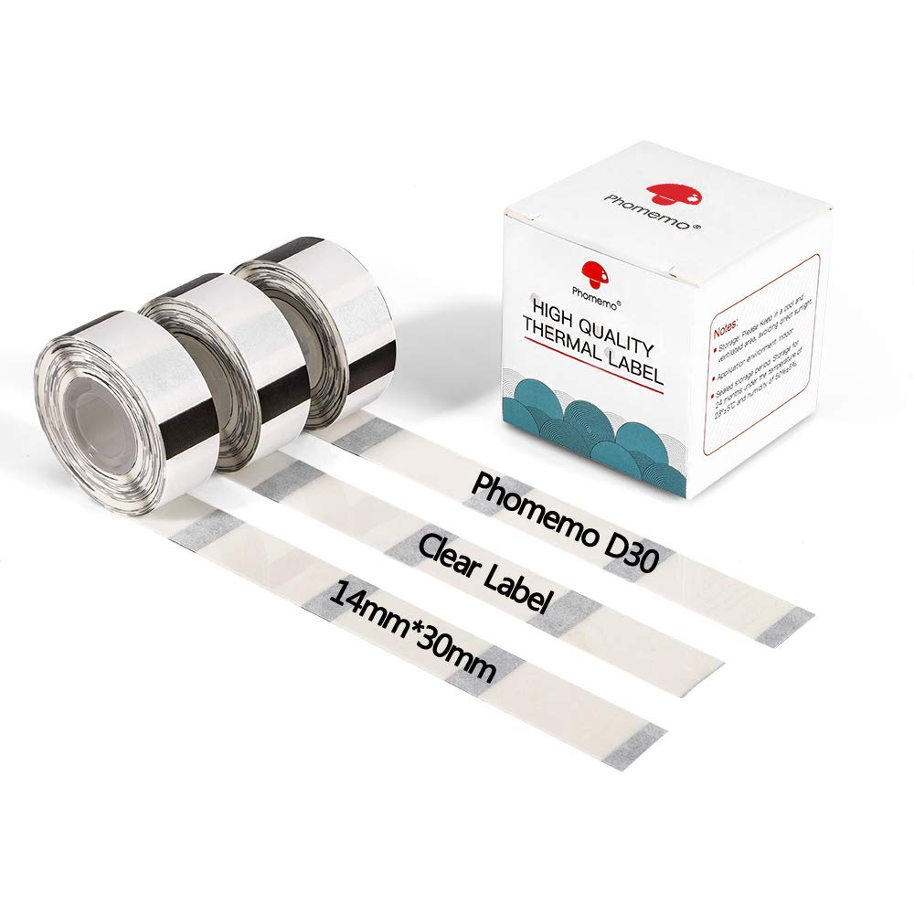 Phomemo D30 - Etiquetas t¨¦rmicas adhesivas transparentes, 14 x 30 mm, 3 rollos