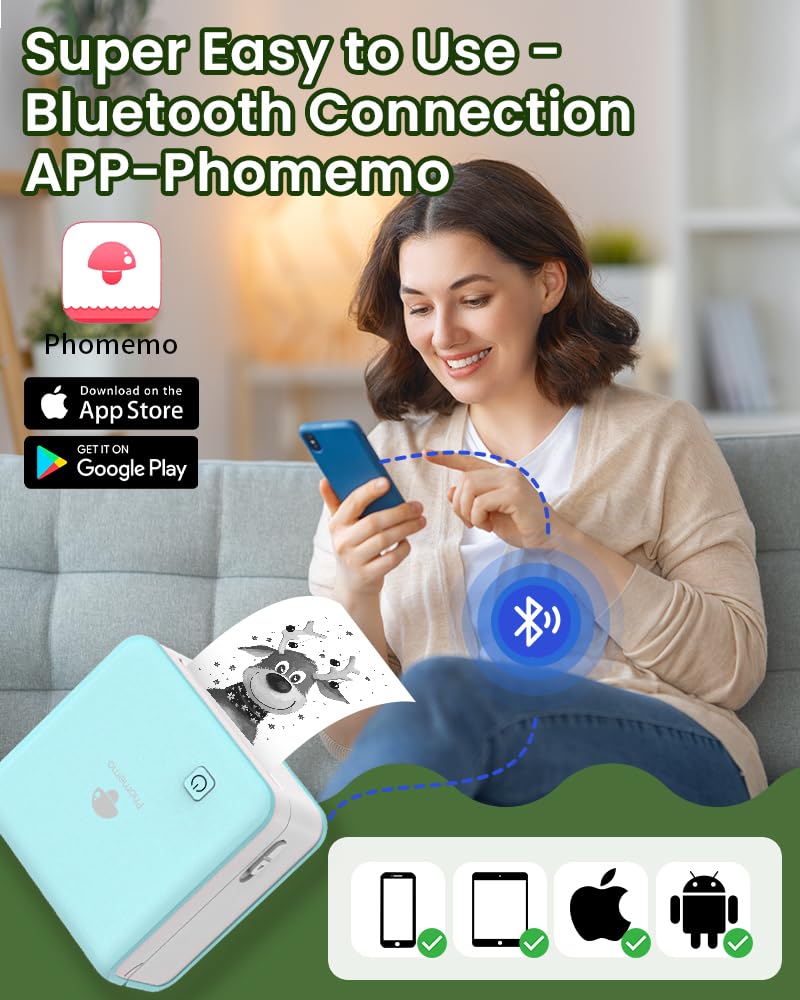 Phomemo Mini Sticker Printer- 300dpi M02 Pro Mini Printer Pocket Thermal Bluetooth Printer Sticker Maker for Photo Printing,Study Notes, DIY Cards, List, Travel, Work and Study, Cyan