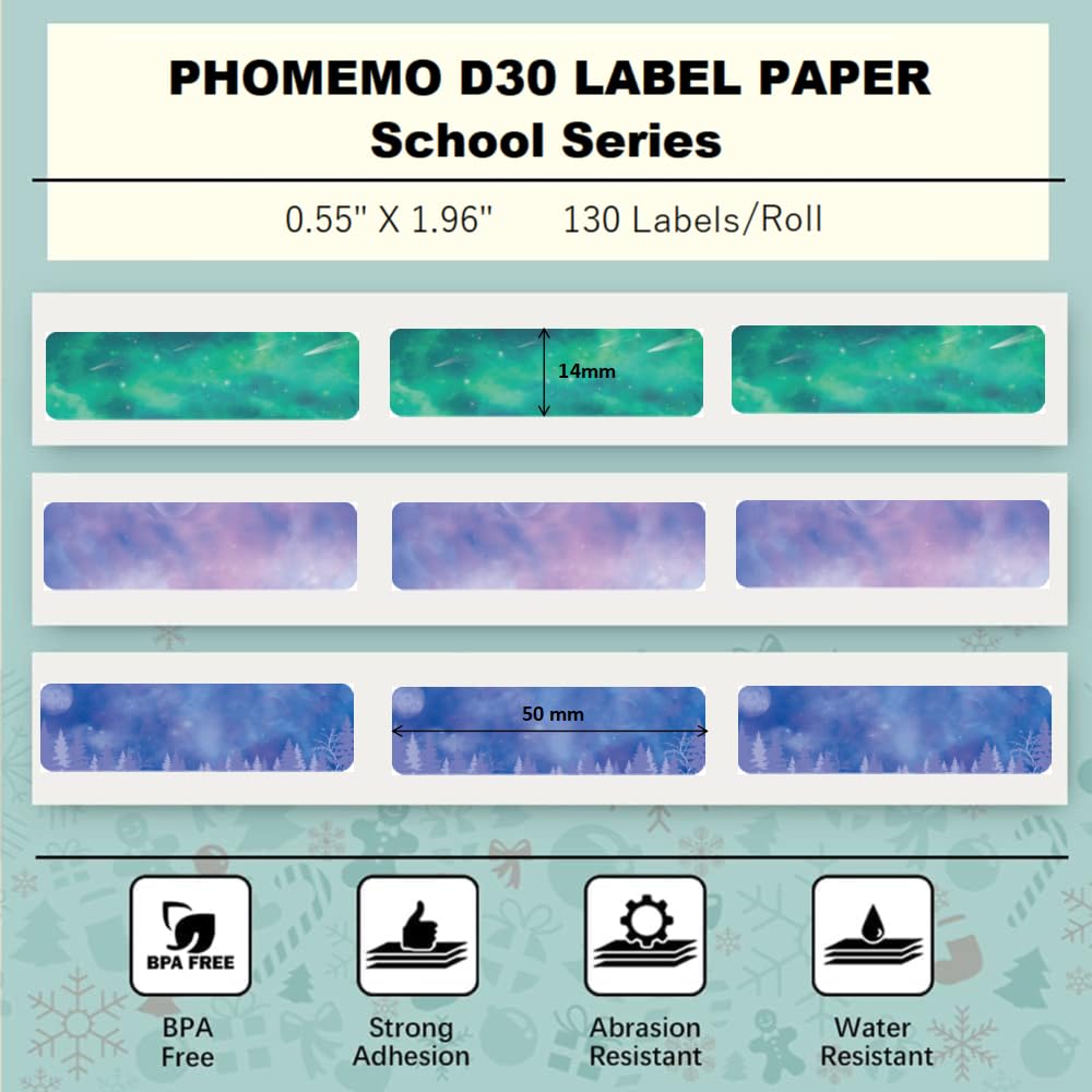 Phomemo D30 3 Roll Adhesive Mistery Pattern Label Paper 0.55'' X 1.96'' (14mm X 50mm) for Home Office School Organization, Gift, 130 Labels for Each Roll