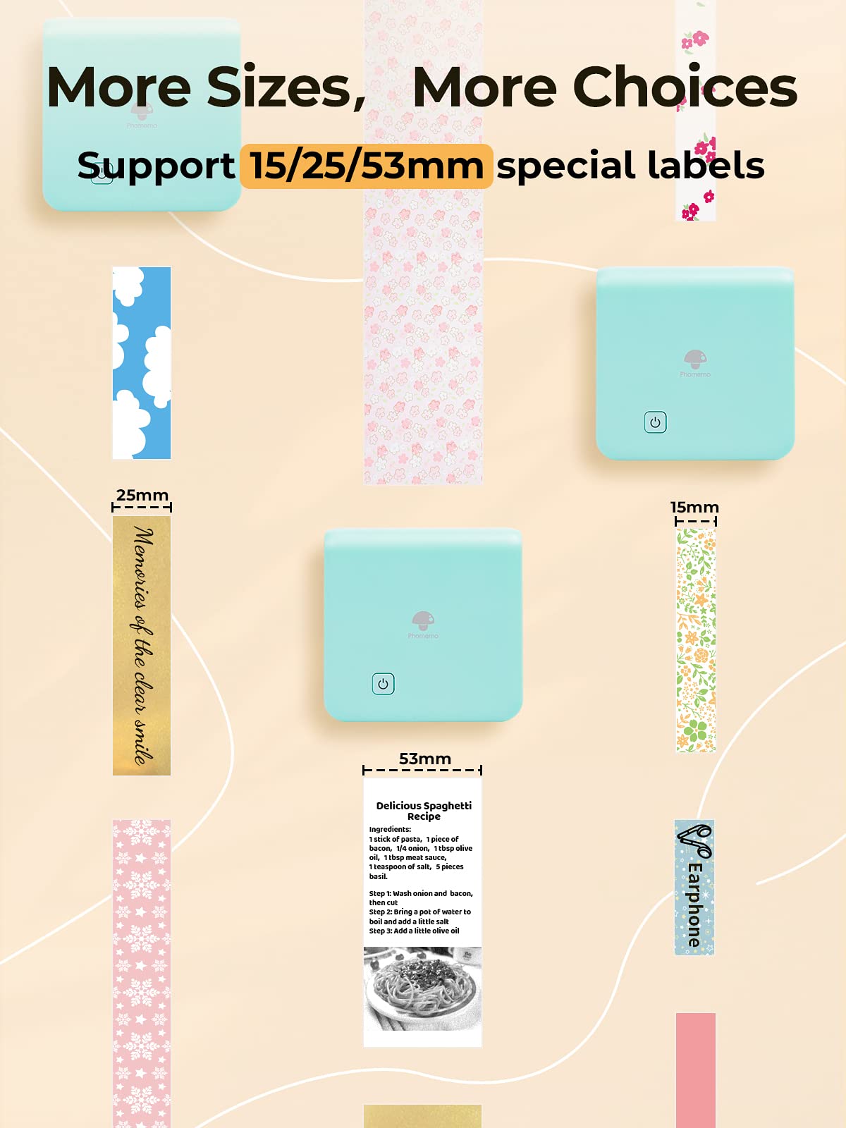 Phomemo Pocket Printer, M02 pro 300DPI Portable Mini Bluetooth Photo Printer,Thermal Sticker Printer, Printable width 53mm/25mm/15mm Compatible with Android&IOS, for Study Note, DIY Painting, Green