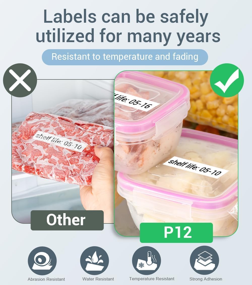 Phomemo P12 Beschriftungsger?t Bluetooth, Mini Bluetooth Etikettierger?t selbstklebend Kompatibel with iOS & Android Phone, labeldrucker f¨¹r Zuhause und das B¨¹ro-Wei?