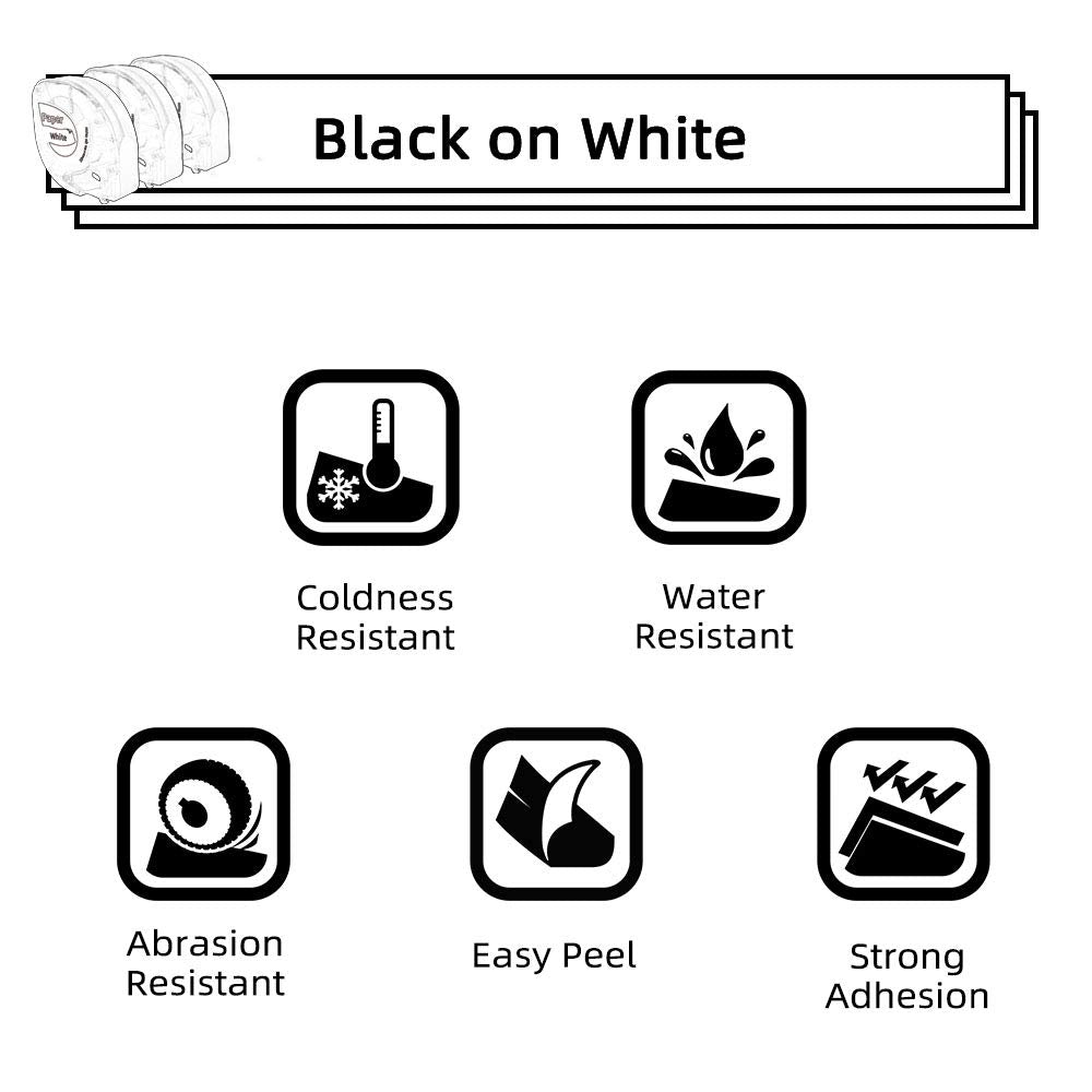 5x Phomemo P12 Nero su nastro di plastica bianco per etichette, nastro 12mm x 4m, per la stampante di etichette Phomemo P12, come sostituzione per Dymo LetraTag LT100H LT100T QX50 XR XM 2000 Plus