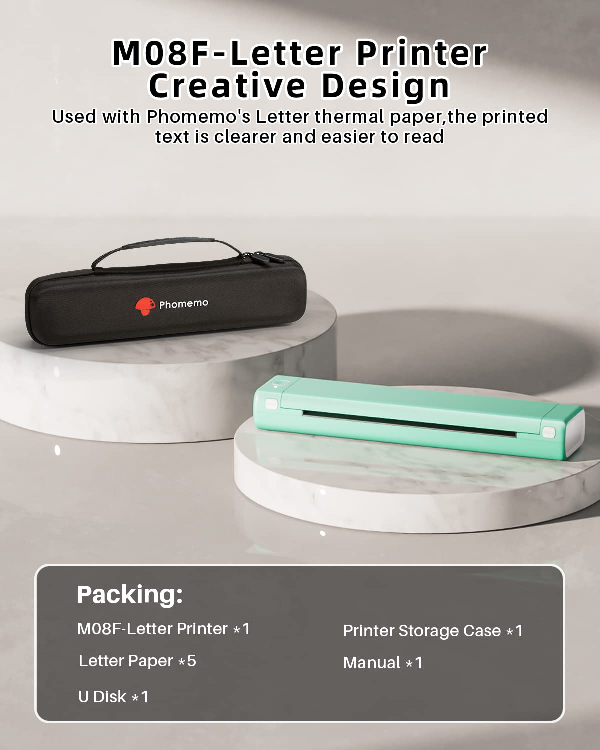 Phomemo Portable Thermal Printer - Portable Printers Wireless for Travel Compatible with iOS and Android, Bluetooth Mobile Printer Support 8.5'' X 11'' Thermal Paper, with 1 Case