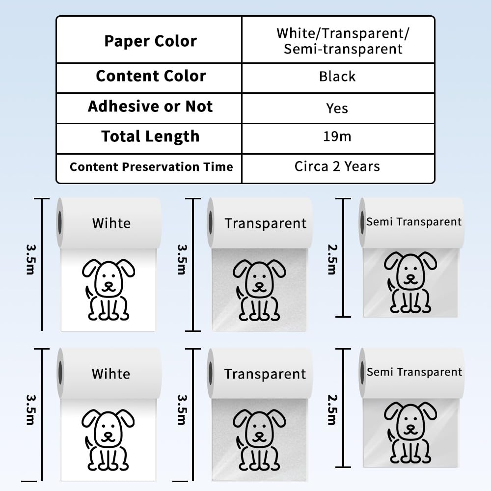 Phomemo Papier 6er Set Selbstklebend, transparent, weiß, halbtransparent, Thermodruckerpapier für Phomemo M02PRO, T02, M02, M02S, M03, M03AS, M04S