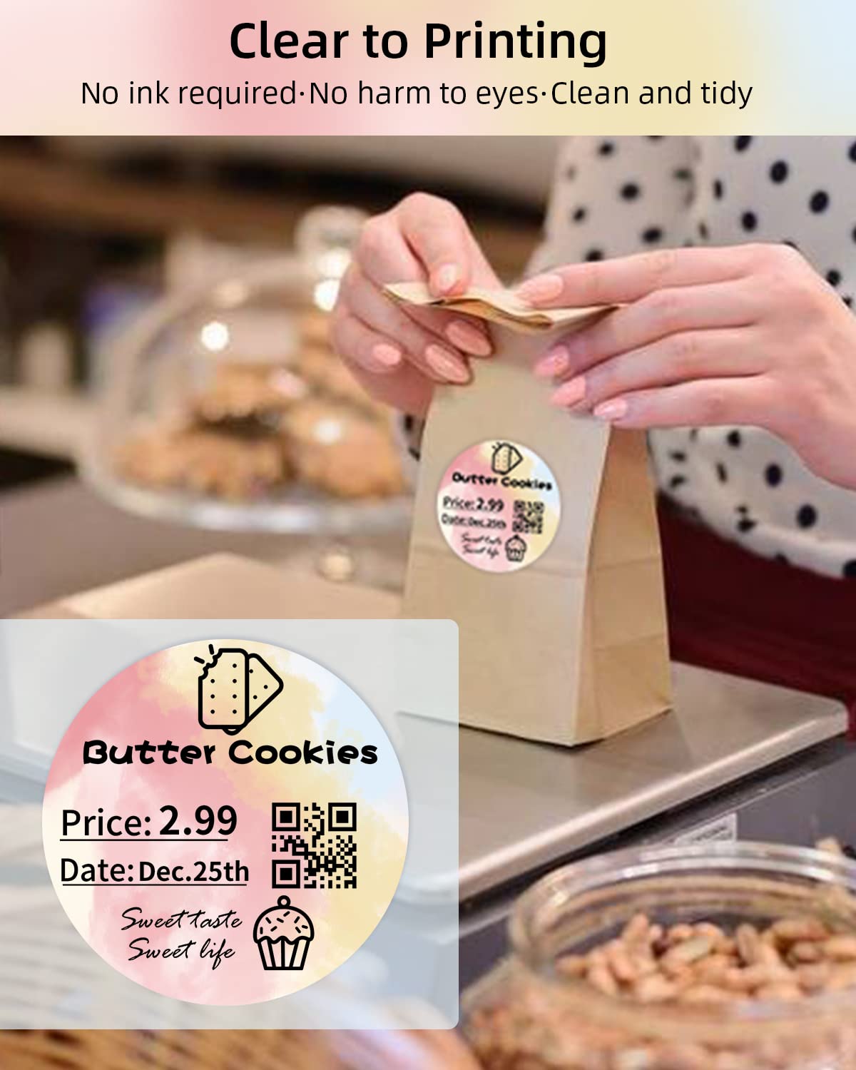 Phomemo 2'' Runde thermische Etiketten, selbstklebende Kreis Aufkleber Drucker Etikett, kreisf?rmige direkte thermische Drucker Etikett f¨¹r Dankeskarte, Logo Design, Adresse, QR Code, 750PCS