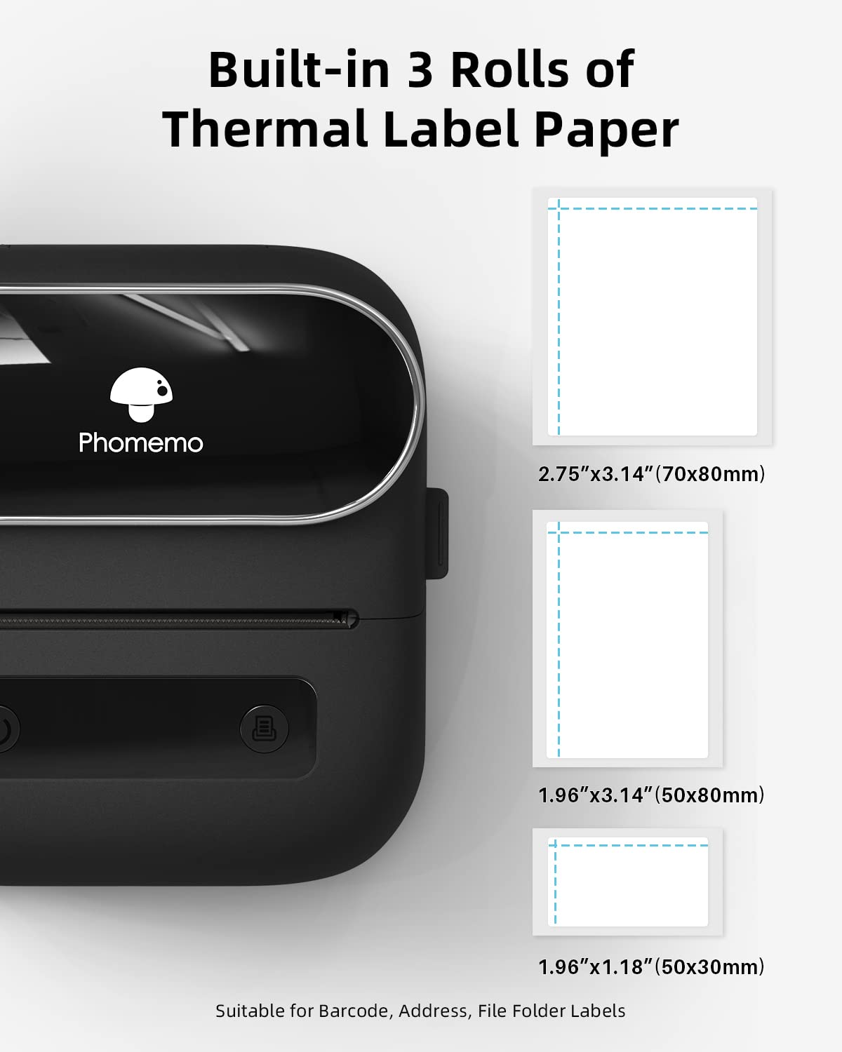 Phomemo Portable Thermal Bluetooth Label Makers - Wireless Thermal Label Printer for Address, Labeling, Mailing, File Folder Label, Office Supplies Organizing, Easy to Use, with 3 Label