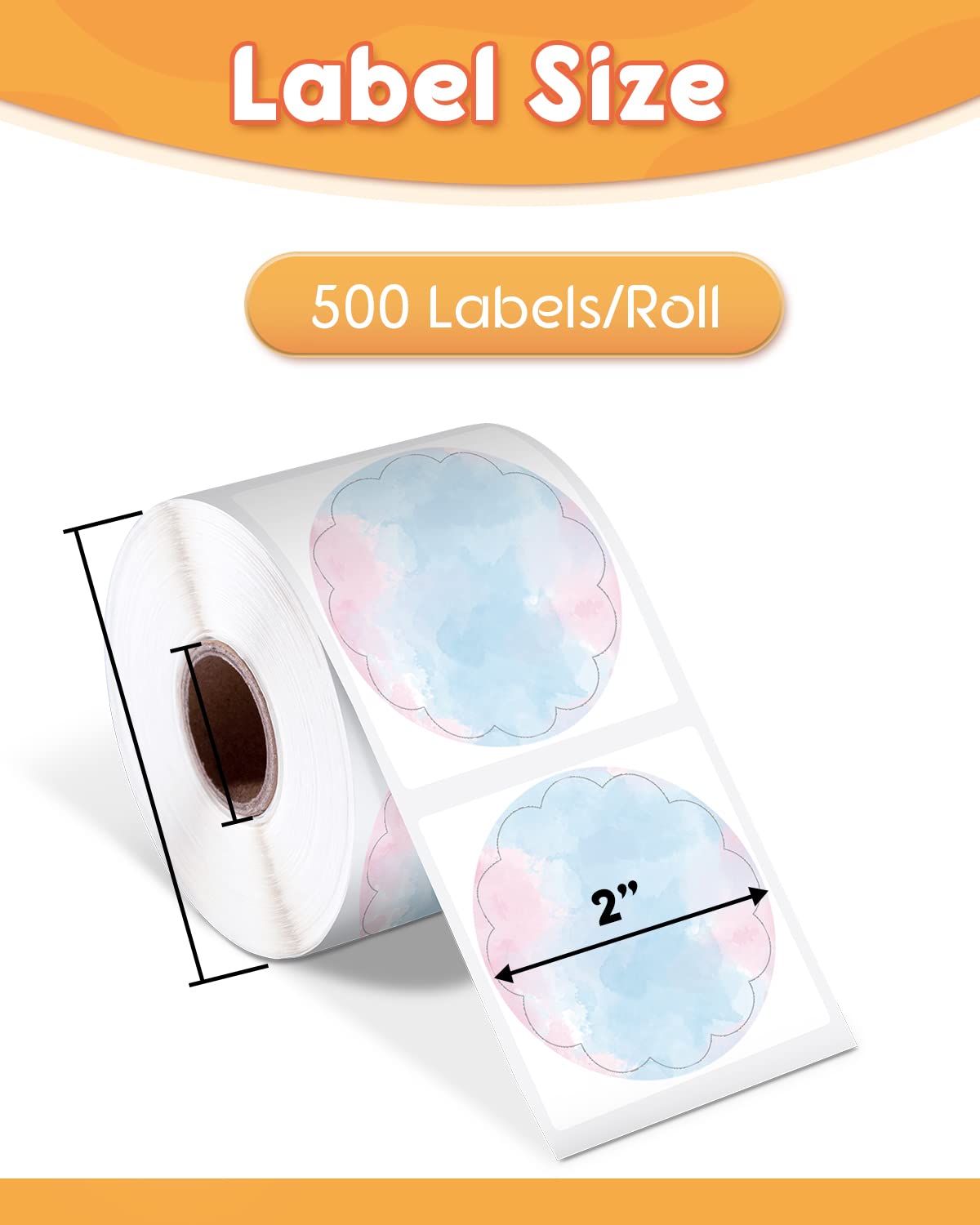 Phomemo 2'' Wavy Thermal Labels, Adhesive Label with Flowers, Circular Direct Thermal Label for Thank You Cards, Logo, Name, Price, Address QR Code, 500 Labels, Blue-Pink Gradient