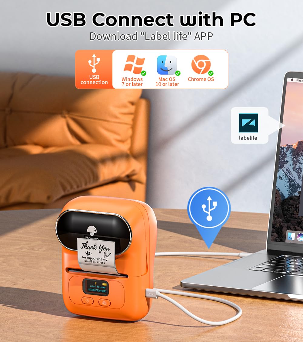 Label Maker, Label Maker Machine with Tape Phomemo M110, Bluetooth Label Printer with Multiple Icons Fonts, Mini Portable Thermal Sticker Printer Apply to Labeling, Office, Cable, Retail, Barcode