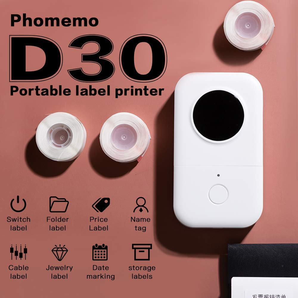 Phomemo Adhesive Labels for D30 Portable Thermal Bluetooth Label Maker, 3/8''X1 7/8'' (12mm X 50mm) 130 Labels/Roll, D30 Thermal Printing Label Paper, 3 Roll,White