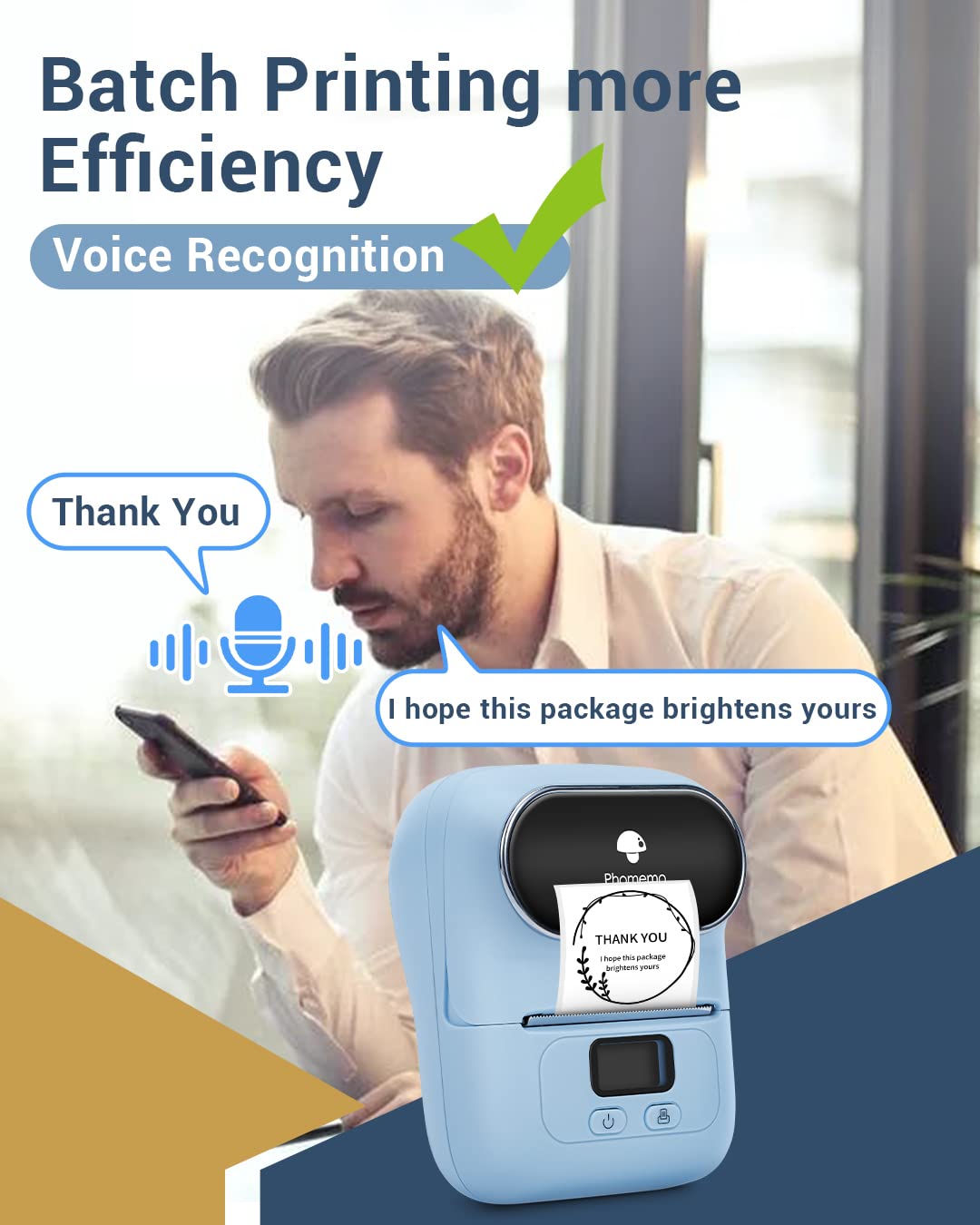 Phomemo Barcode Label Printer - M110 Label Maker Portable Bluetooth Label Maker Machine for Small Business, Barcode, Address, Logo, Clothing, Jerwery, Thermal Printer Compatible with Phones & PC, Blue