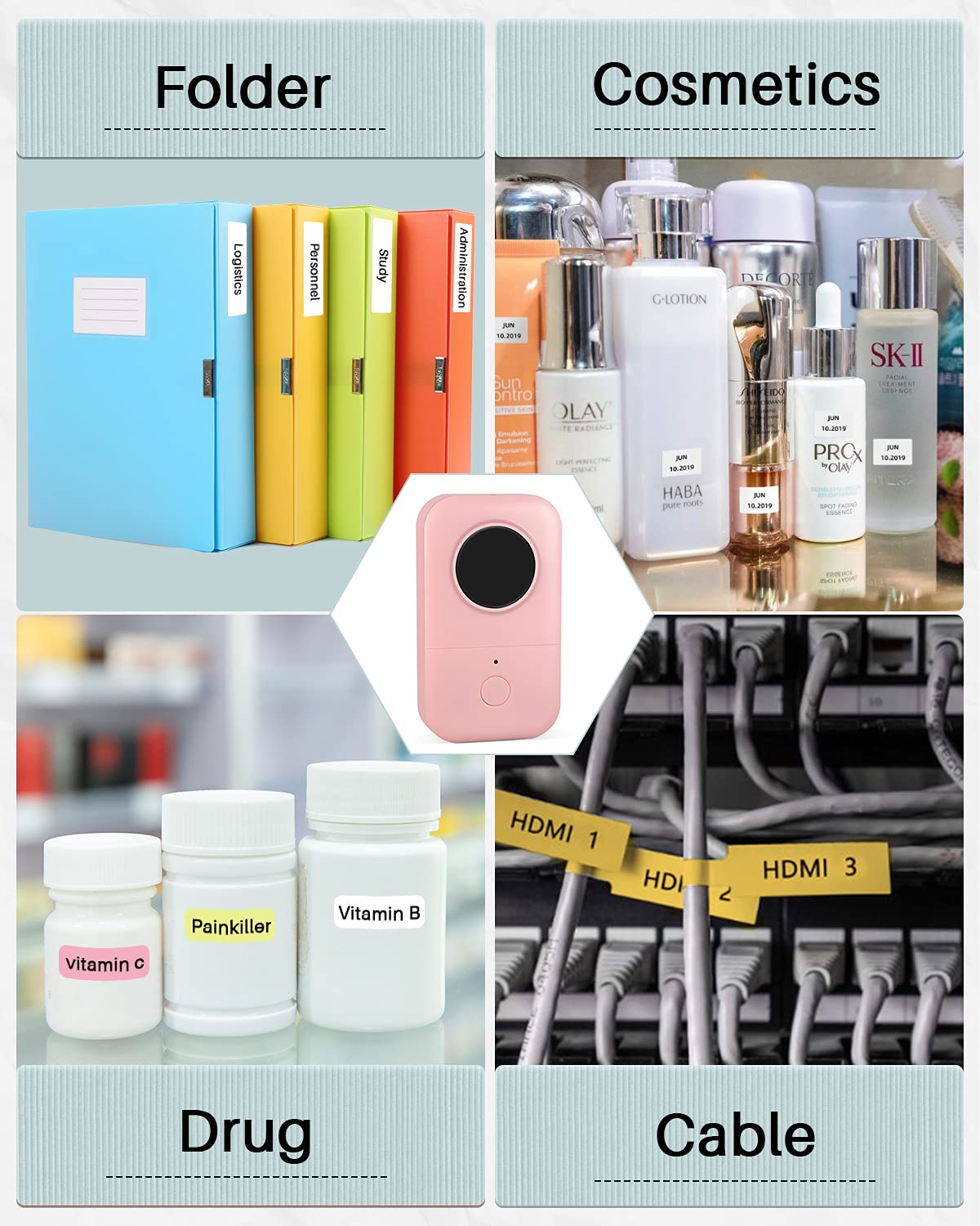 Phomemo Bluetooth Mini Label Printer, D30 Label Maker Machine with Tape for Storage, Barcode, Address Labeler, Wireless Thermal Label Makers with Multiple Templates for Organizing Office Home, Pink