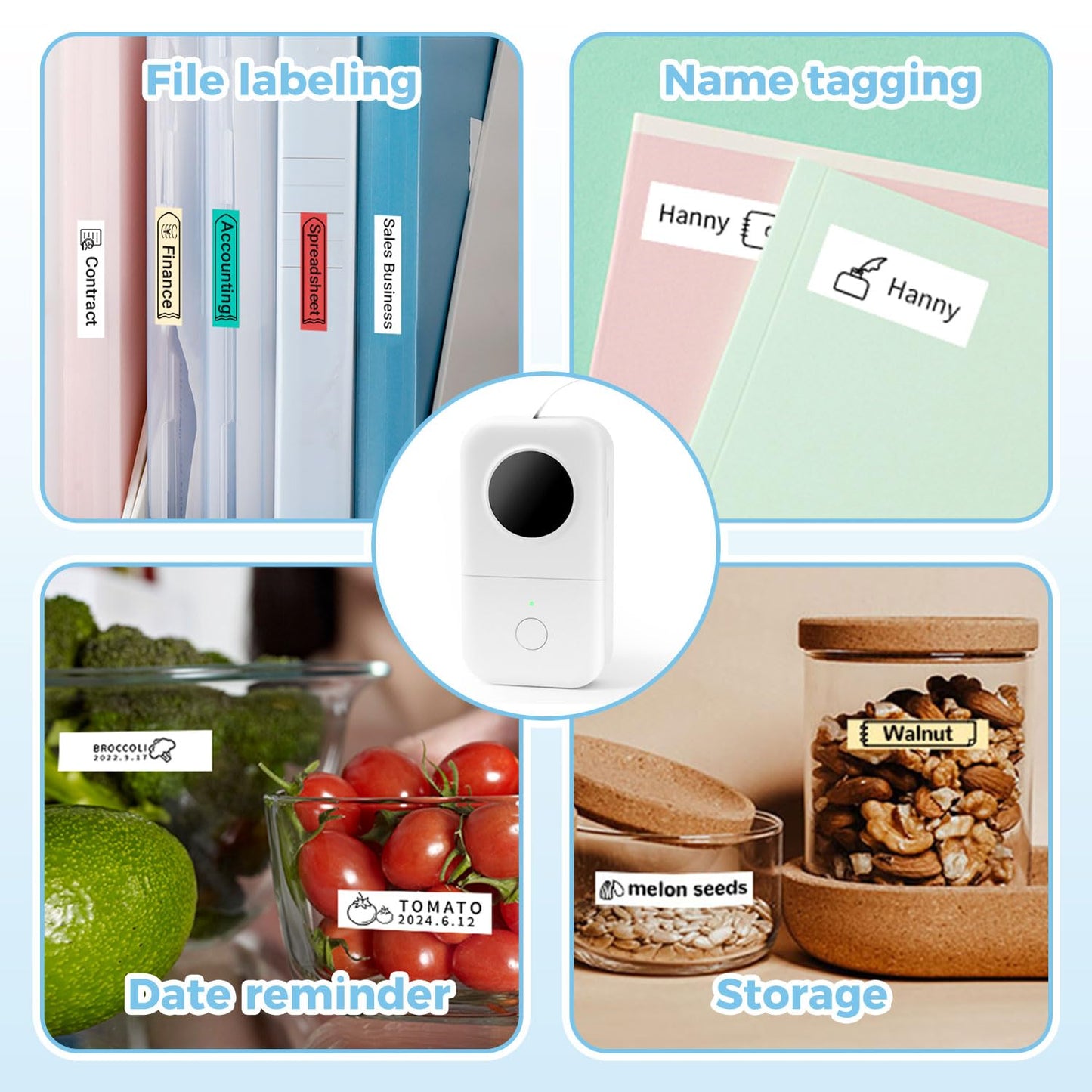 Phomemo D30 Imprimante d'étiquettes,imprimante d'étiquettes Thermiques Bluetooth Étiqueteuse,Coffret Cadeau avec 5 Rouleaux de Papier pour étiquettes,utilisées dans Cuisine,école,Bureau,Maison,Blanc