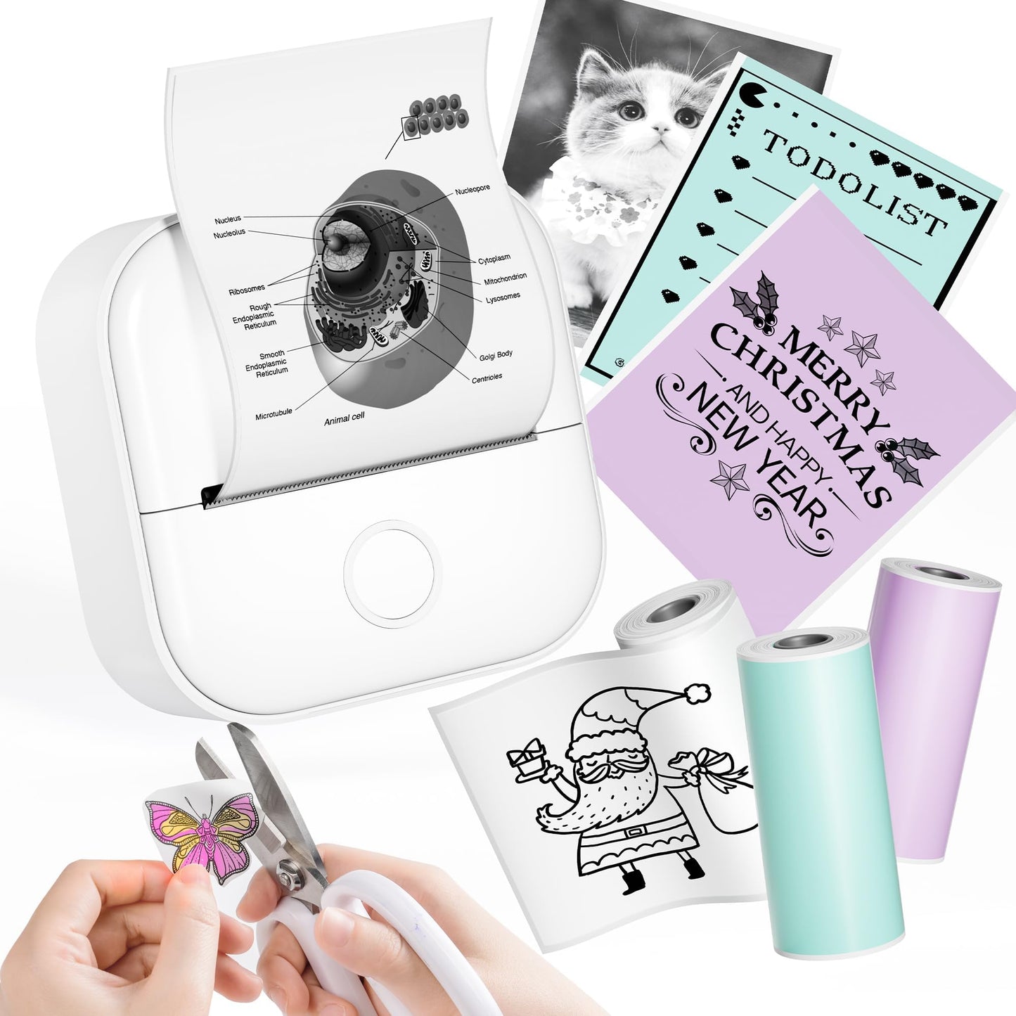 Phomemo Mini Thermal Printer,T02 Portable Printer,Wireless Photo Sticker Printers for Phone,Small Inkless Bluetooth Printer,Pocket Phone Printer Black and White Printing,Sticker Maker for Kids Study