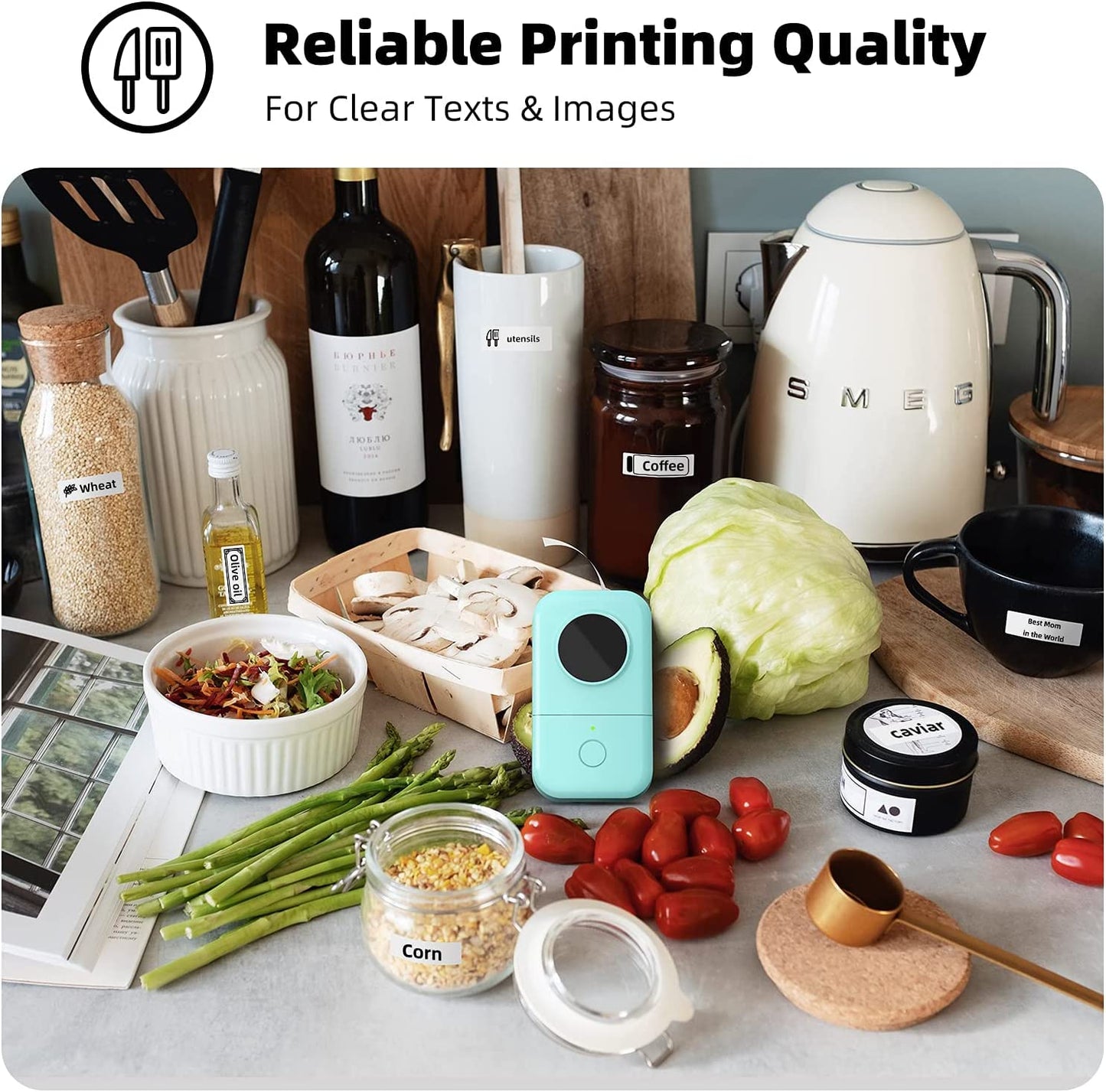 Phomemo D30 Etikettenprinter Bluetooth Label Maker Machine Zelfklevende Etiketteerapparaat Mini labelprinter voor Thuis, Keuken, School, Kantoor, Etikettenprinter Compatibel met iOS & Android