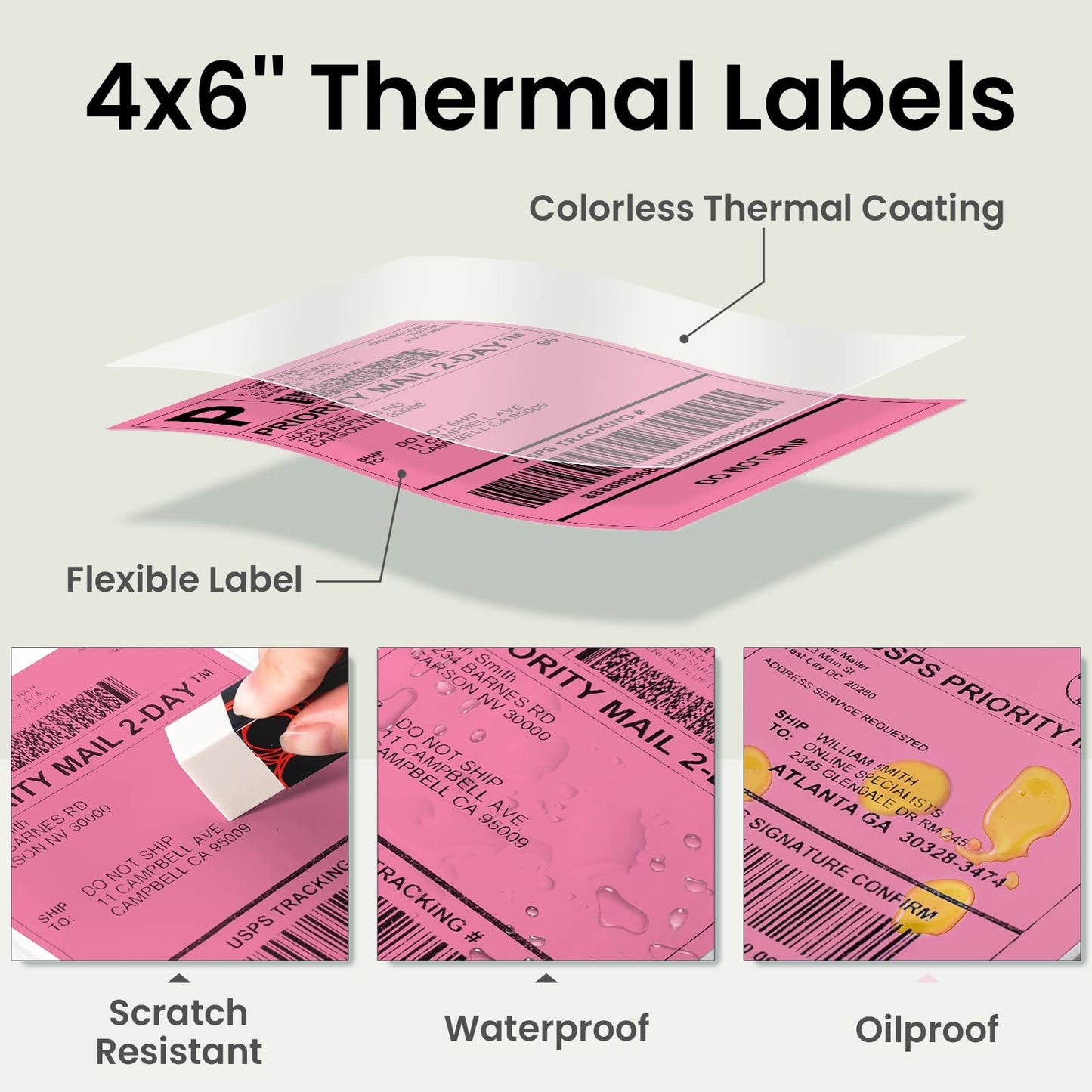 Phomemo 4x6 Thermal Direct Shipping Label Rose- 4''x 6'' Fan-Fold Labels-for Shipping Labels, Product Logo Labels, 500pcs