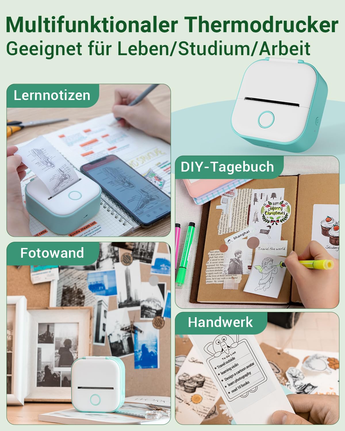 Phomemo Mini-fotoprinter, T02 sticker, thermische printer voor smartphone, mobiele telefoon, thermische printer, klein, sticker, bluetooth-printer voor dagboek, cadeau, scrapbook, fotoboek, decoratie,
