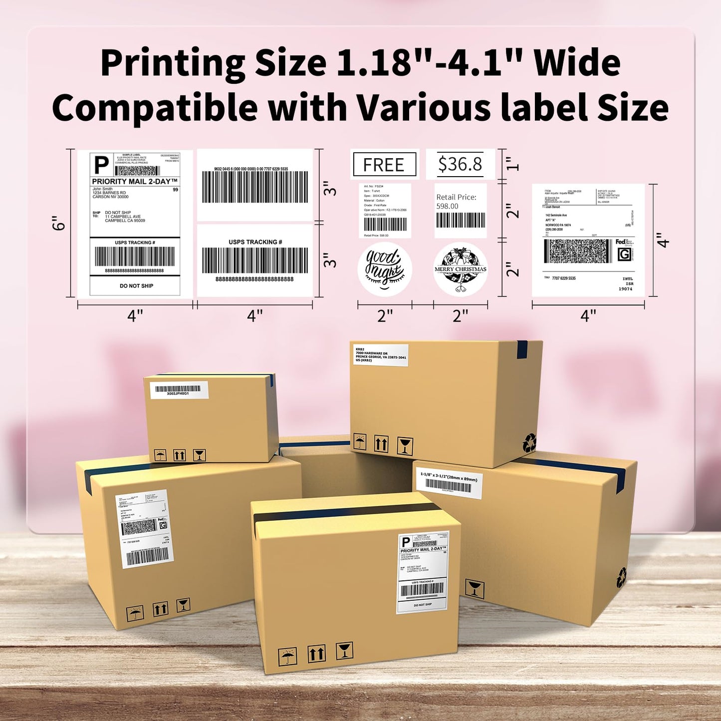 Phomemo Bluetooth Shipping Label Printer 4x6, Desktop Thermal Label Printer Machine for postage, Shipping Packages, Address, Small Business, Compatible with Royal Mail, Pink