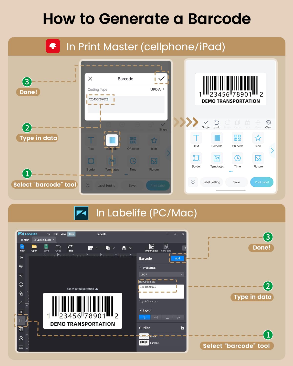 Phomemo Barcode Printer - M110 Thermal Label Printer, Upgraded Bluetooth Portable Label Maker for Small Business, Address, Sticker, Home for Phone; for PC/Mac(USB), with 100pcs Labels, Snow White