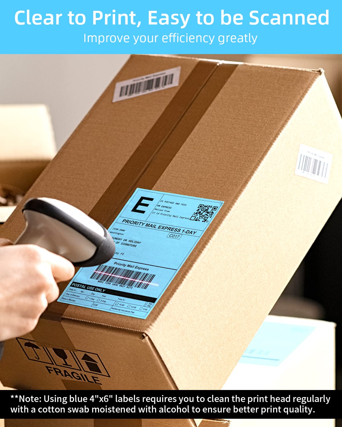 Phomemo 10x15 cm (4x6'') thermische printerlabel, thermisch direct verzendlabel, verpakkingslabel, compatibel met Rollo Dymo Phomemo en andere 4x6'' labelprinters, 500 4x6'' fanfold label, blauw