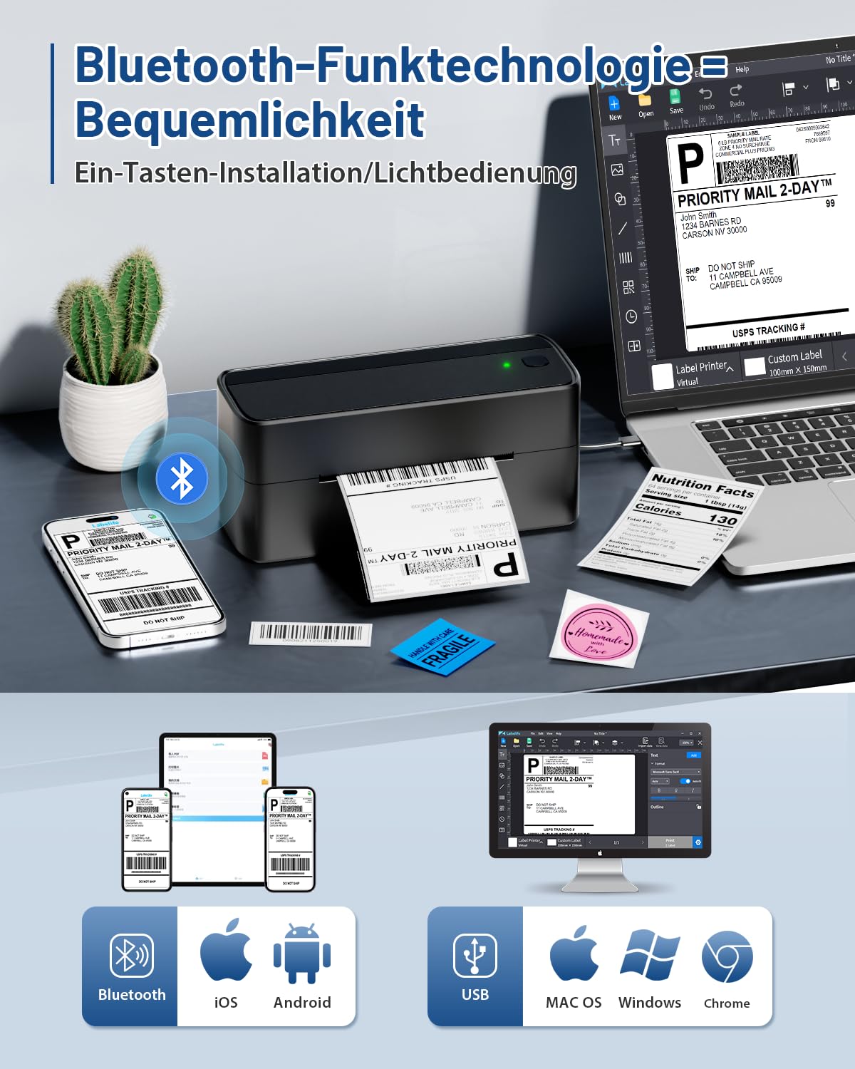 Phomemo Bluetooth etiket yaz?c?, DHL termal yaz?c? 4XL etiket yaz?c?s?, Mac/PC i?in, Nakliye etiket yaz?c?s?, barkod, Amazon, Ebay, Etsy & Shopify, DHL ups i?in etiket yaz?c?s?, siyah