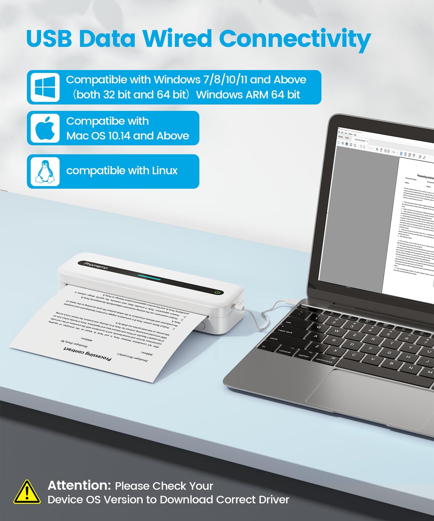 Phomemo Portable Printers Wireless for Travel, M832 Inkless Thermal Printer Supports US Letter Thermal Paper, Wireless Bluetooth Printer Compatible with Phone & Laptop, for Business, Office, School