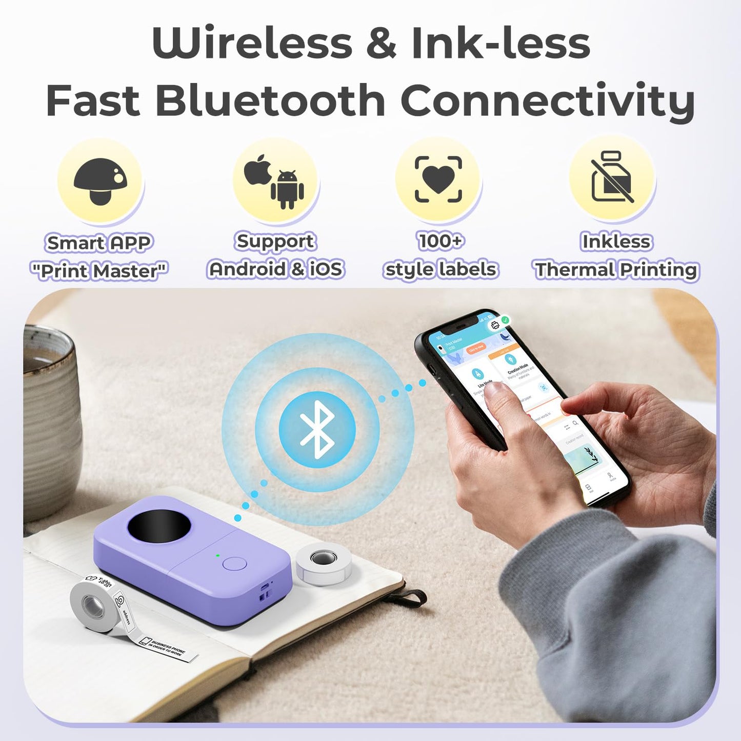 Phomemo D30 Bluetooth Label Maker, Portable Label Machine Thermal Label Printer, Name Price Sticker Printer, for Home, Office, Date, Name, Compatible with Android and iOS Systems