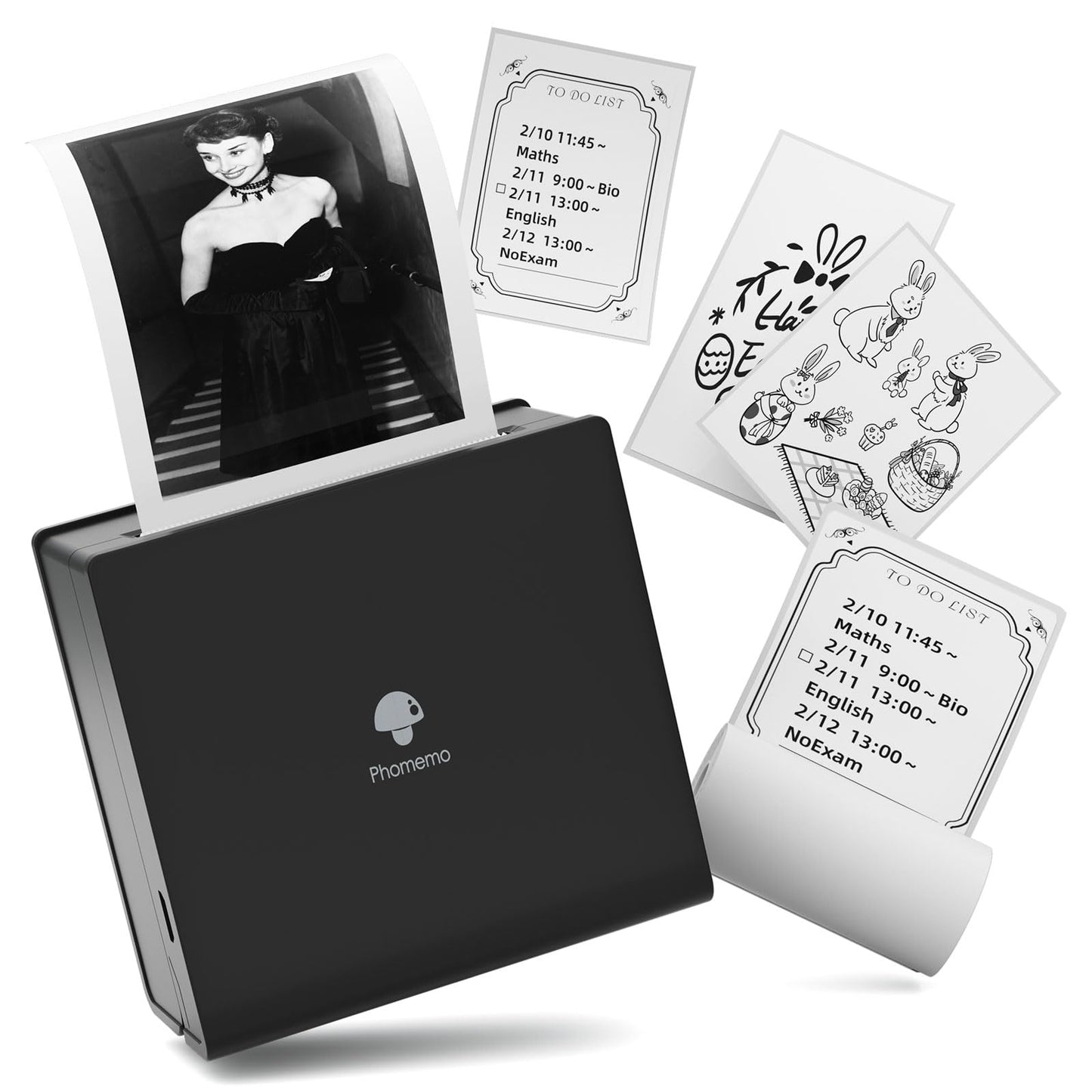 Pocket Printer Phomemo M02 Mini Printer- Portable Bluetooth Thermal Printer Pocket Sticker Compatible with iOS + Android for Organizing Office Documents,Work List Printing, Black and White Picture