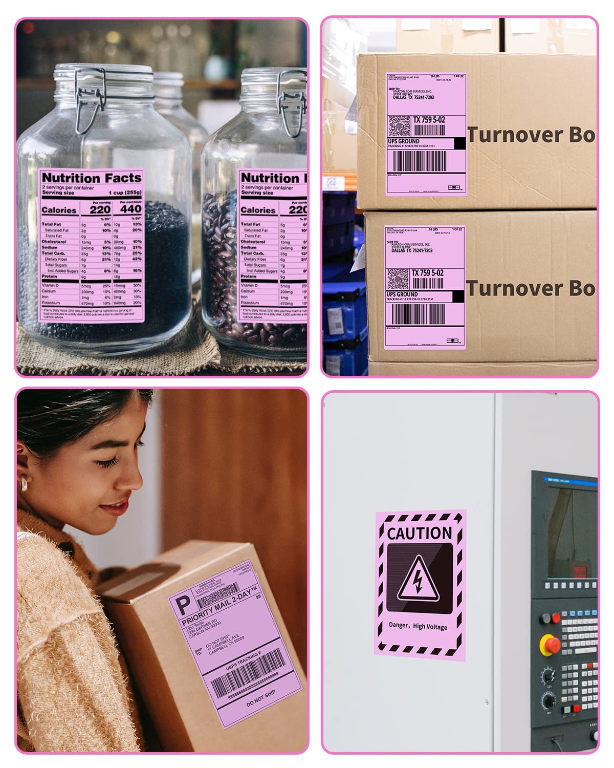 Phomemo 10x15 cm (4x6'') thermische printerlabel, thermisch direct verzendlabel, verpakkingslabel, compatibel met Rollo Dymo Phomemo en andere 4x6'' labelprinters, 100 4x6'' fanfold label, roze