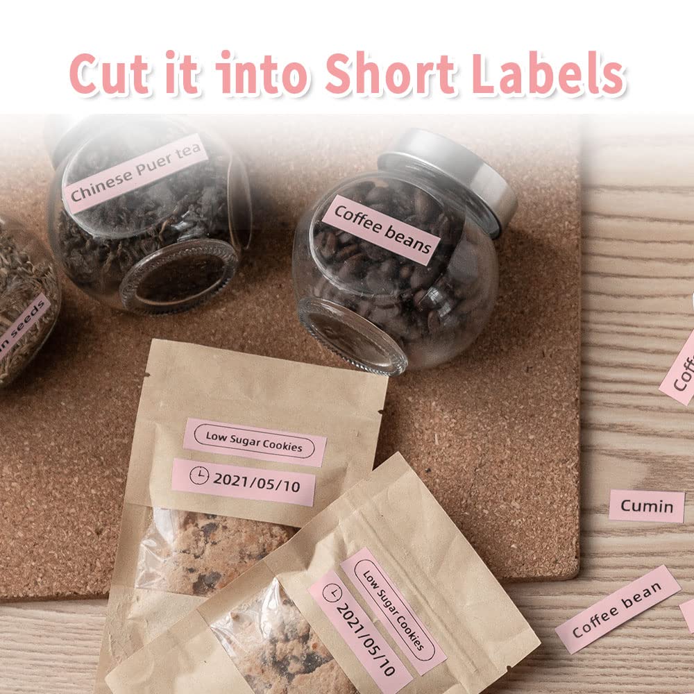 Phomemo D30 Continue labeltape, roze labels, thermische etiketten voor keuken, bestanden, adres, cadeau enz., 3 rollen