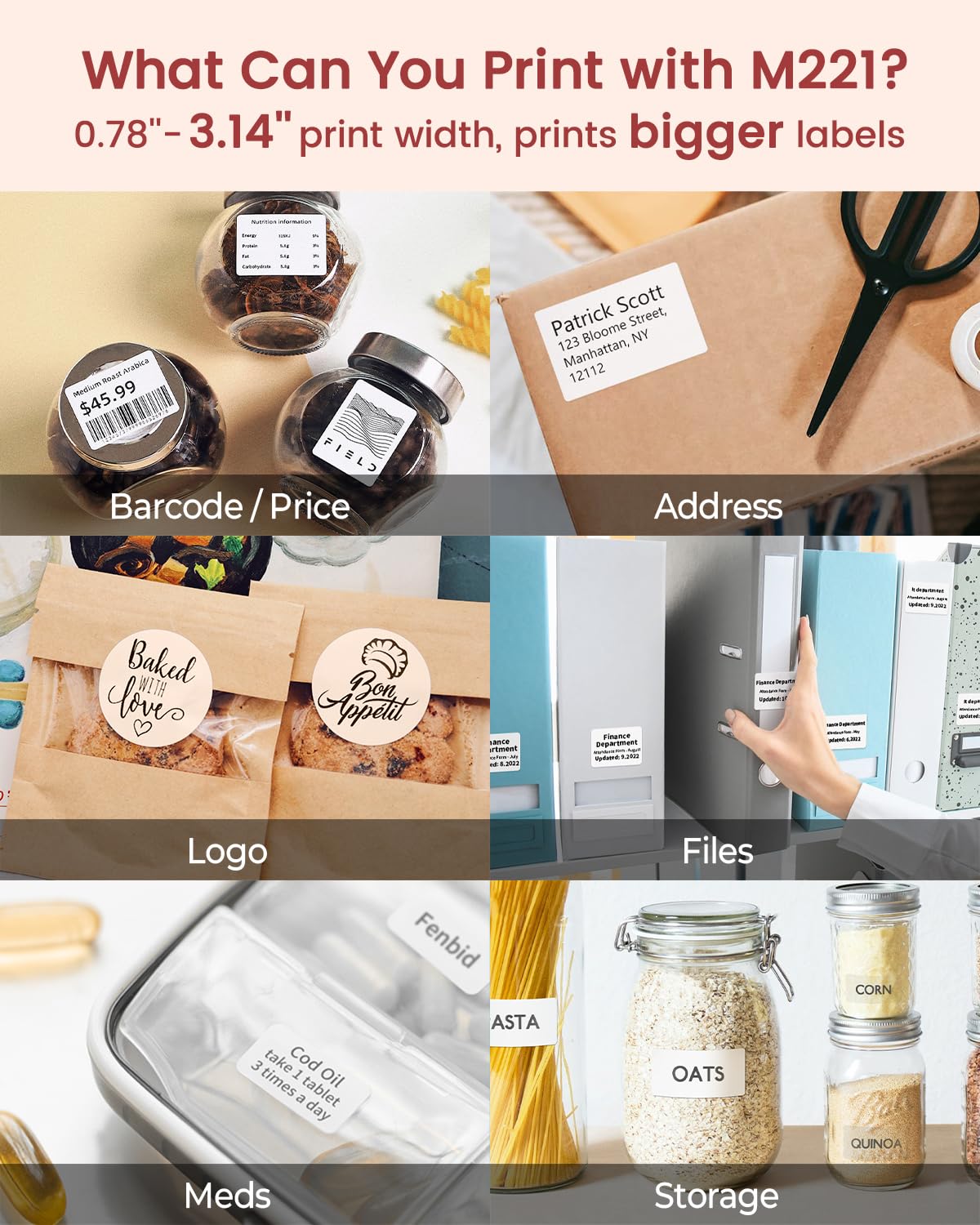Phomemo New M221 Label Printer, Flagship 3'' Bluetooth Thermal Portable Label Maker - for Address, Barcode, Small Business, Office, Home for Phone, PC/Mac, with 3pack Most Used Labels, Baby Pink