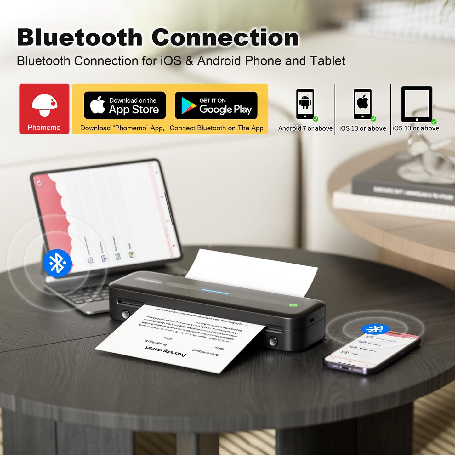 Phomemo Portable Printers Wireless for Travel,M832 Thermal Printer, Bluetooth Inkless Printer Support 8.5''x 11'' US Letter,Built in Paper Bin,Compatible with Phone and Laptop for Home,Office,School