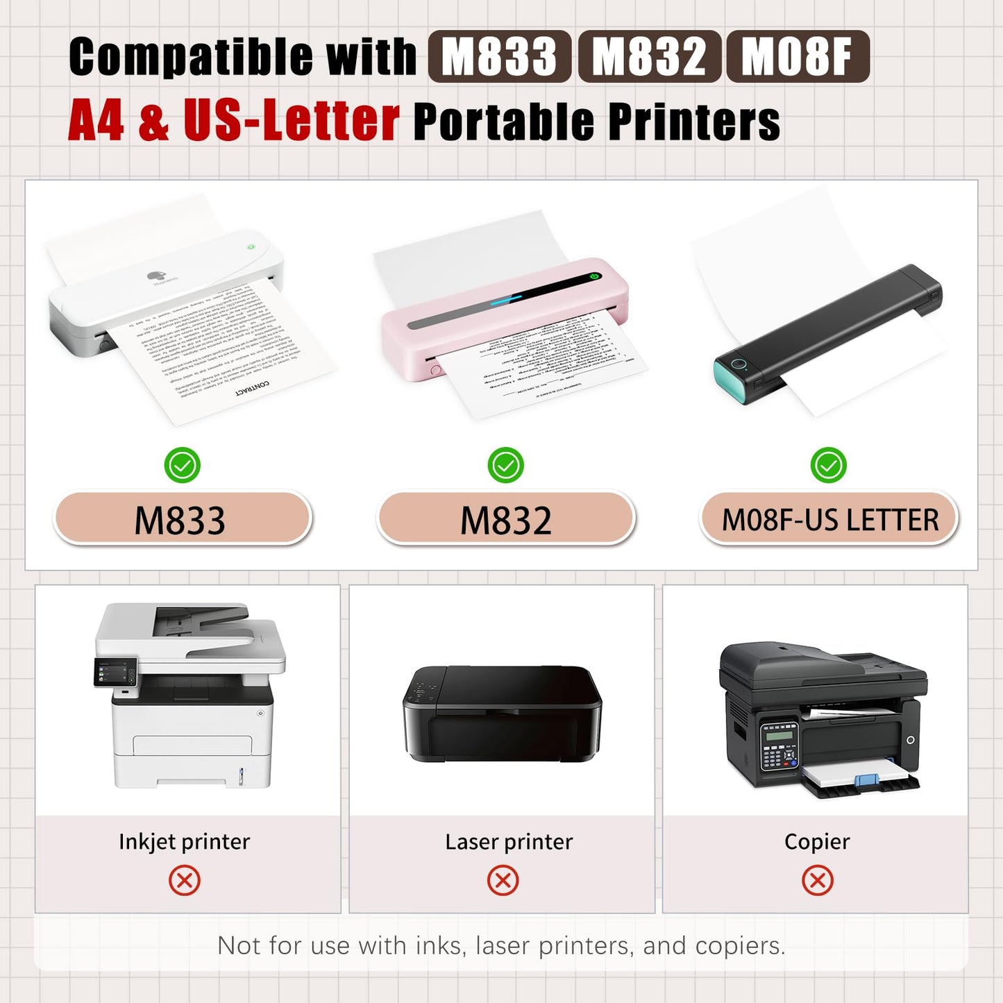 Phomemo A4 Thermal Paper, M832 Thermal Printer Folding Paper, Compatible with M08F-Letter M832 M833 M834 M835 HRPT MT800 Thermal Paper, 8.27''¡Á11.69'' Size, 100 Sheets