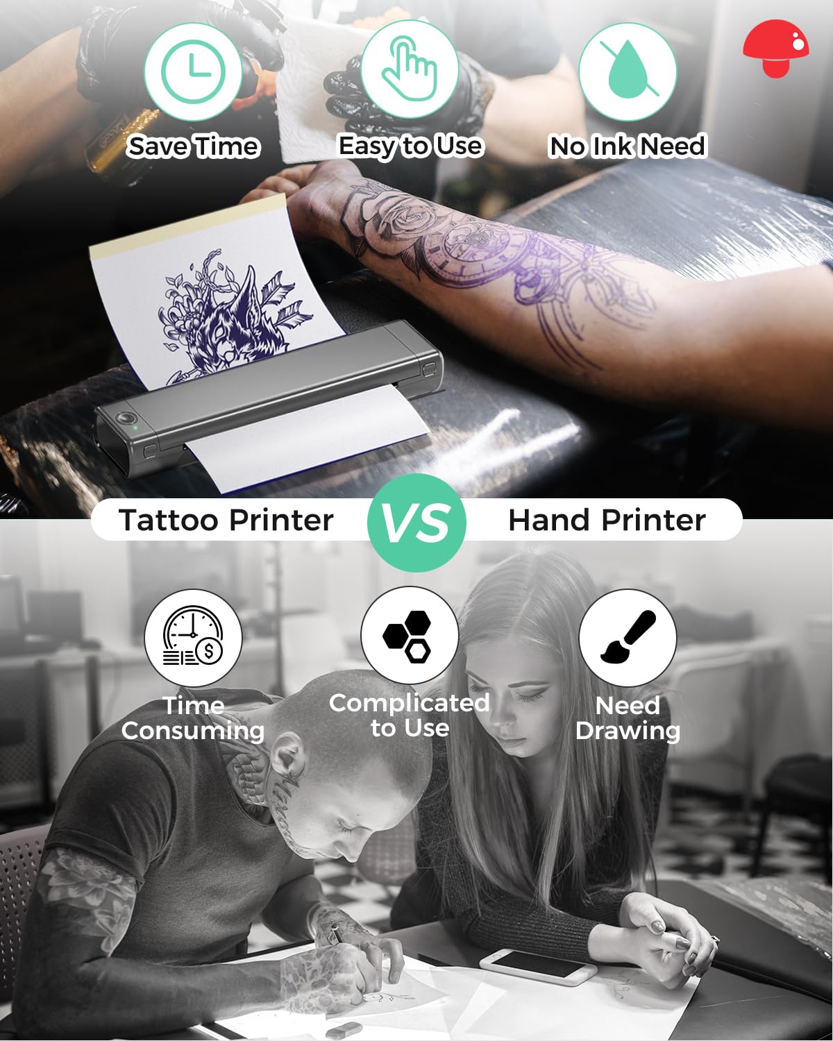 Phomemo Bluetooth Tattoo Stencil Printer, Thermal Tattoo Transfer Machine for Tattoo Artists, Compatible with Phone & PC, with Storage Case & 10Pcs Free Tattoo Transfer Paper, Grey