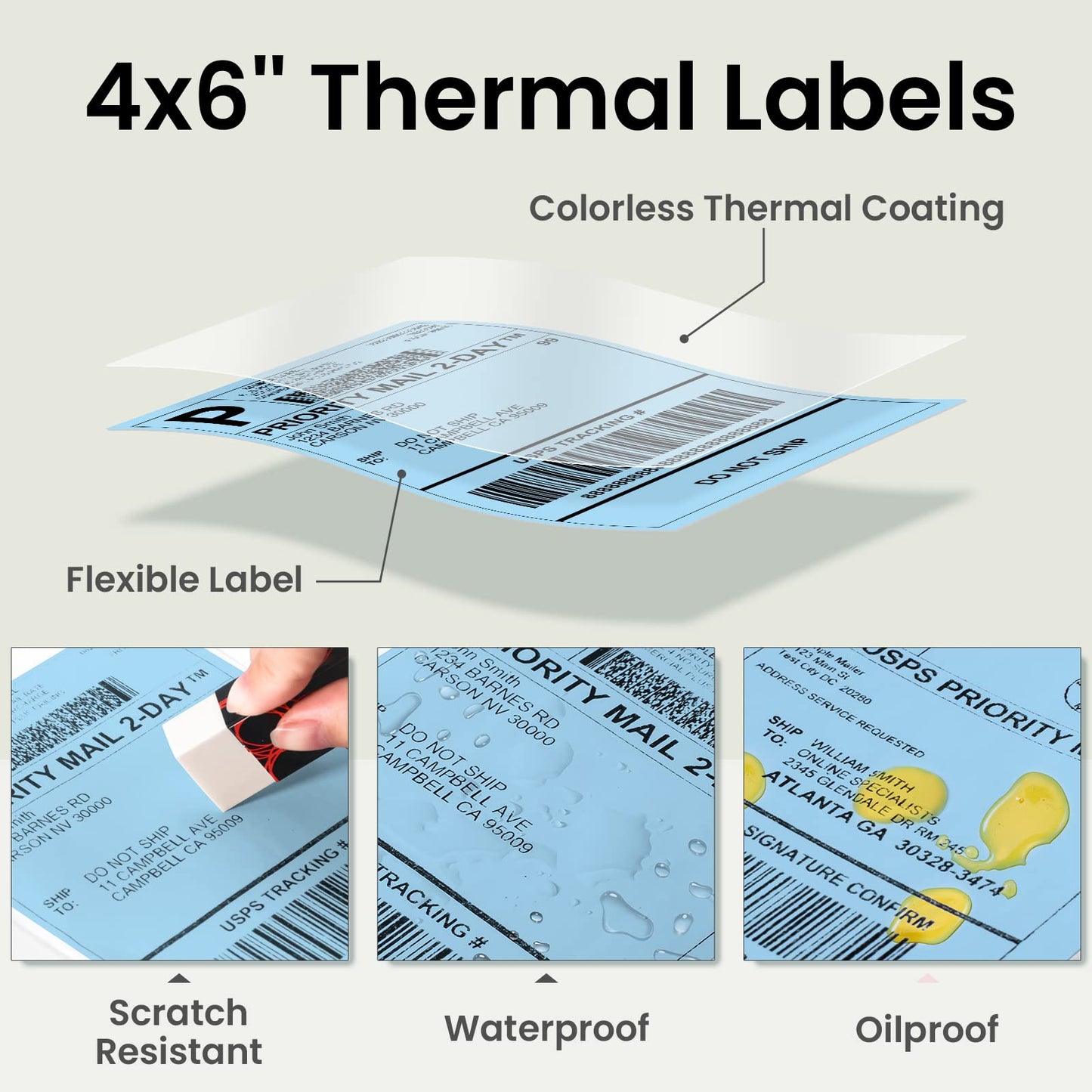Phomemo Blue Shipping Labels- 4X6'' Thermal Shipping Labels -Fan-Fold Labels-for Shipping Labels, Address, Mail, Product Logo Labels, Barcode, 500pcs