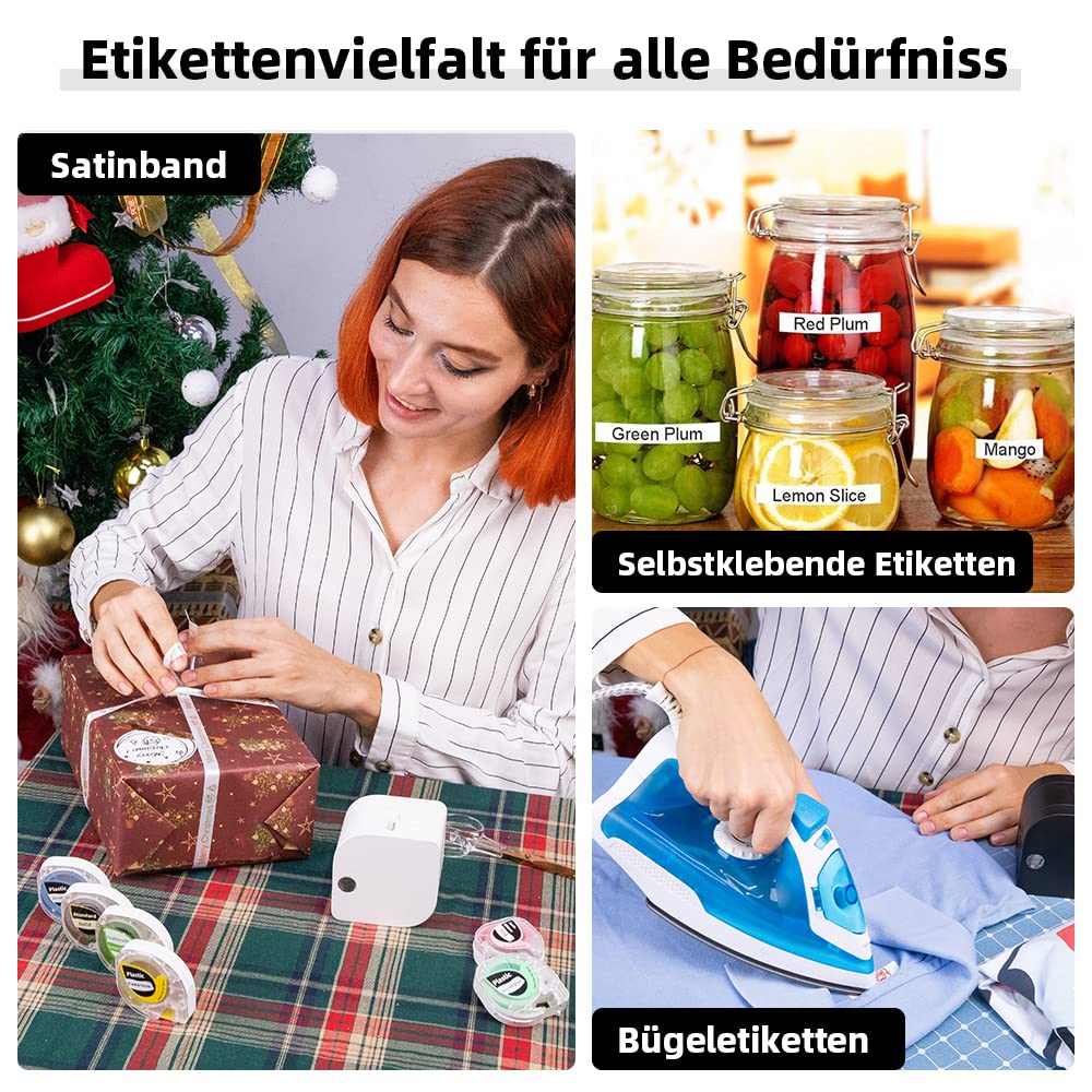Phomemo P12 Etikettendrucker Bluetooth, Mini labelmaker Beschriftungsgerät selbstklebend, Thermo Etikettiergerät Kompatibel with iOS & Android, labeldrucker für Zuhause und das Büro-Mattschwarz