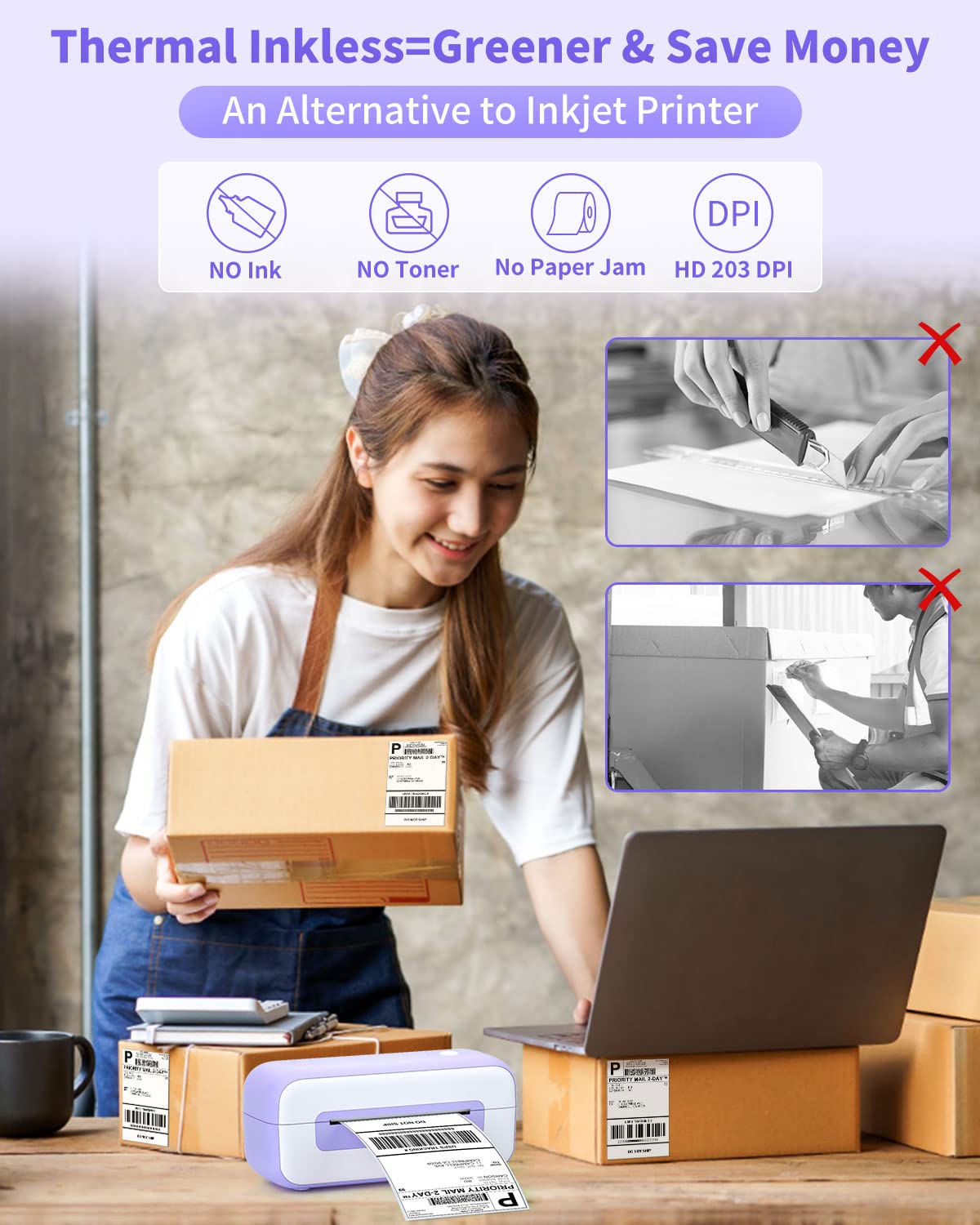 Phomemo B246d, Monochrome Label Printer, Thermal Printer 4x6, Shipping for Small Busines, Compatible with Amazon, Ebay, Shopify, Etsy, UPS, FedEx, DHL, etc