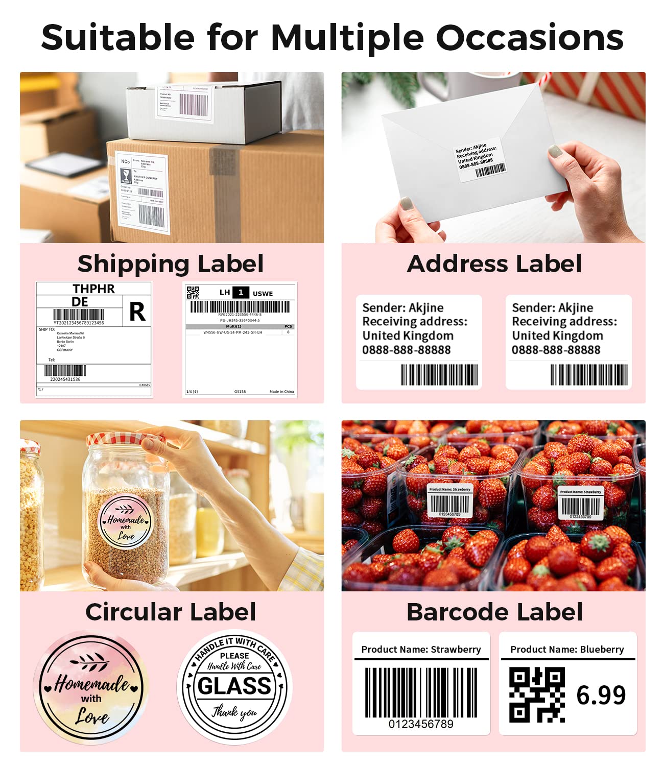 Phomemo Bluetooth Etikettendrucker, DHL Thermodrucker 4x6 Ettikettendrucķer, Bluetooth Etikettiergerät Label Printer für Barcode, Amazon, Etsy, Shopify, Royal Mail, DHL, FedEx, UPS-Rosa