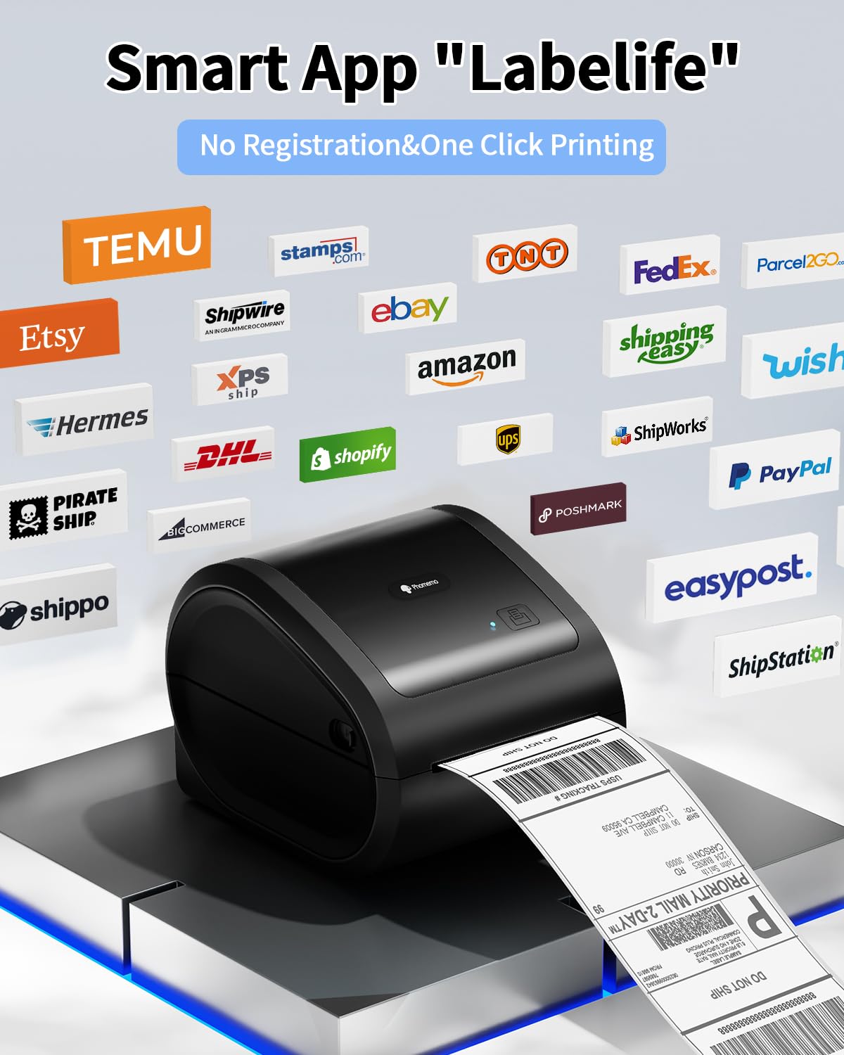 Phomemo Bluetooth Etikettendrucker, DHL Label Printer 4x6 Ettikettendruc?er Labeldrucker Versandetiketten Druckerf¨¹r Versandpakete Kompatibel mit Ebay, Amazon, Etsy,Ups, Wish, Shopify, Zalando, Otto