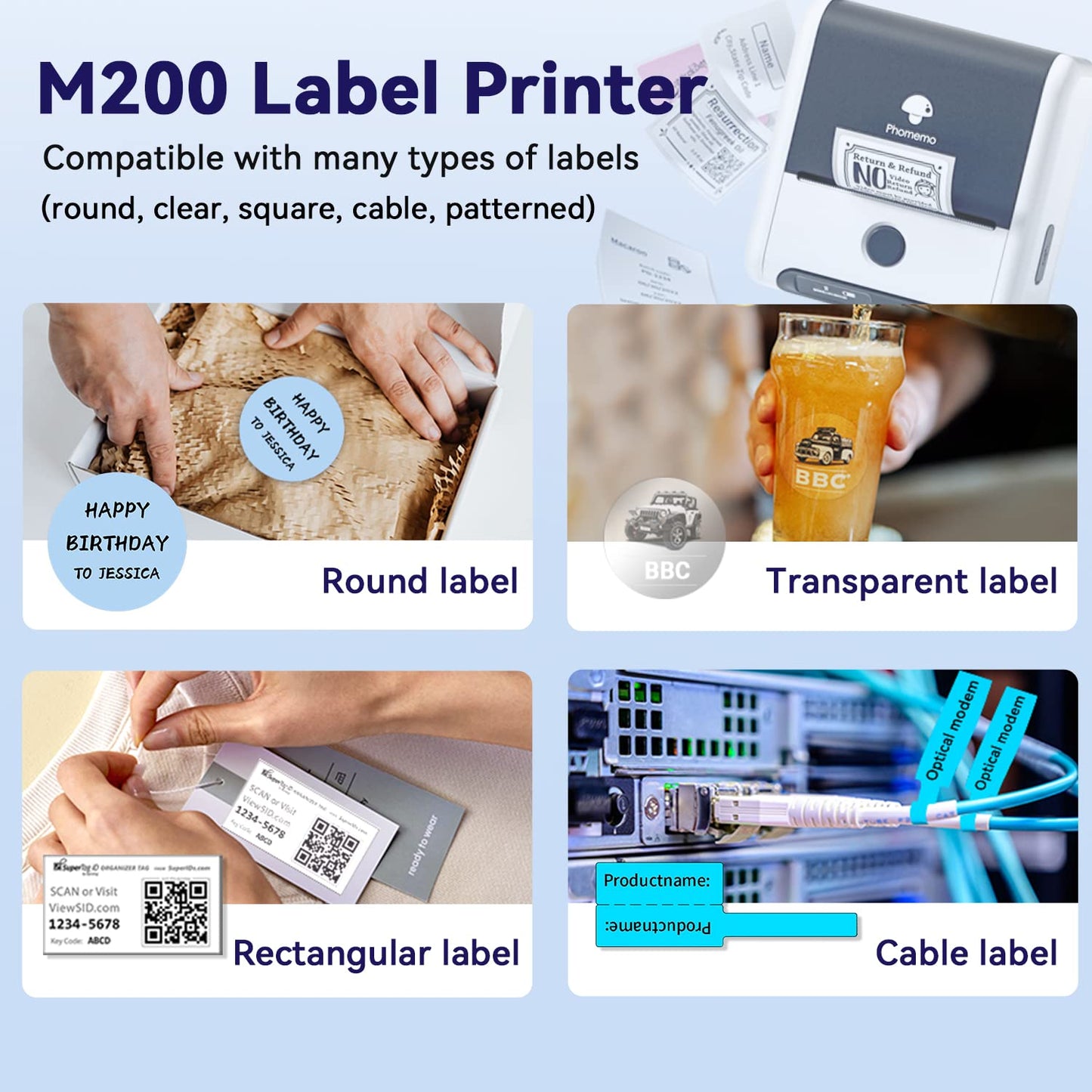 3 Etiket Rulolu Phomemo M200 Etiket Yaz?c?s? - 80mm Termal Bluetooth Etiket Yaz?c?s? Etiket Yap?c? Etiket Yaz?c?s?, Barkod, Perakende, Ofis, K¨¹?¨¹k ??letmeler i?in, Android ve iOS i?in - Beyaz