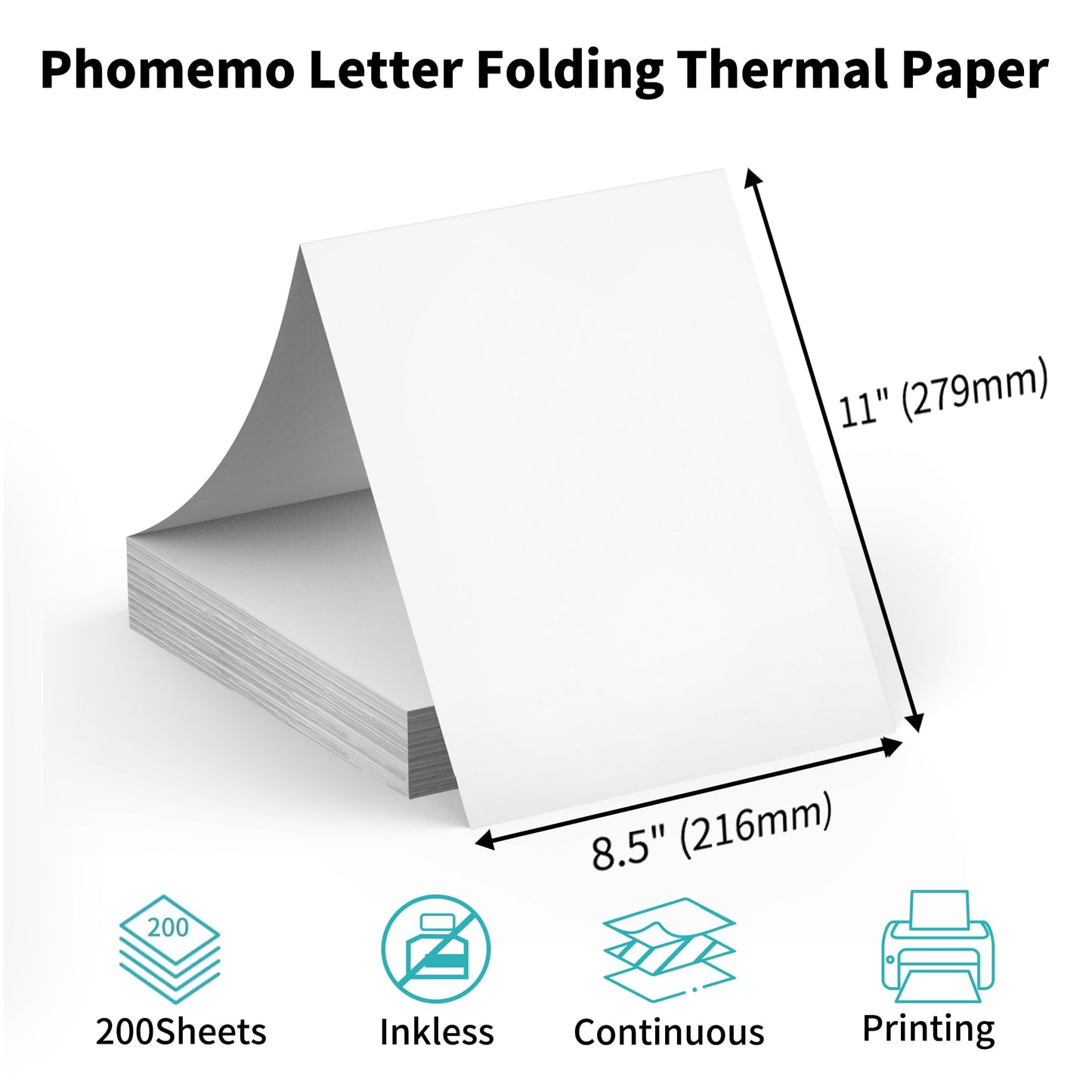 200 Sheets Phomemo M832 Portable Printer Thermal Paper Letter Size Thermal Paper Fold, 8.5'' x 11'' Thermal Paper Compatible with M832 M08F M834 M835 M833 Portable Printer