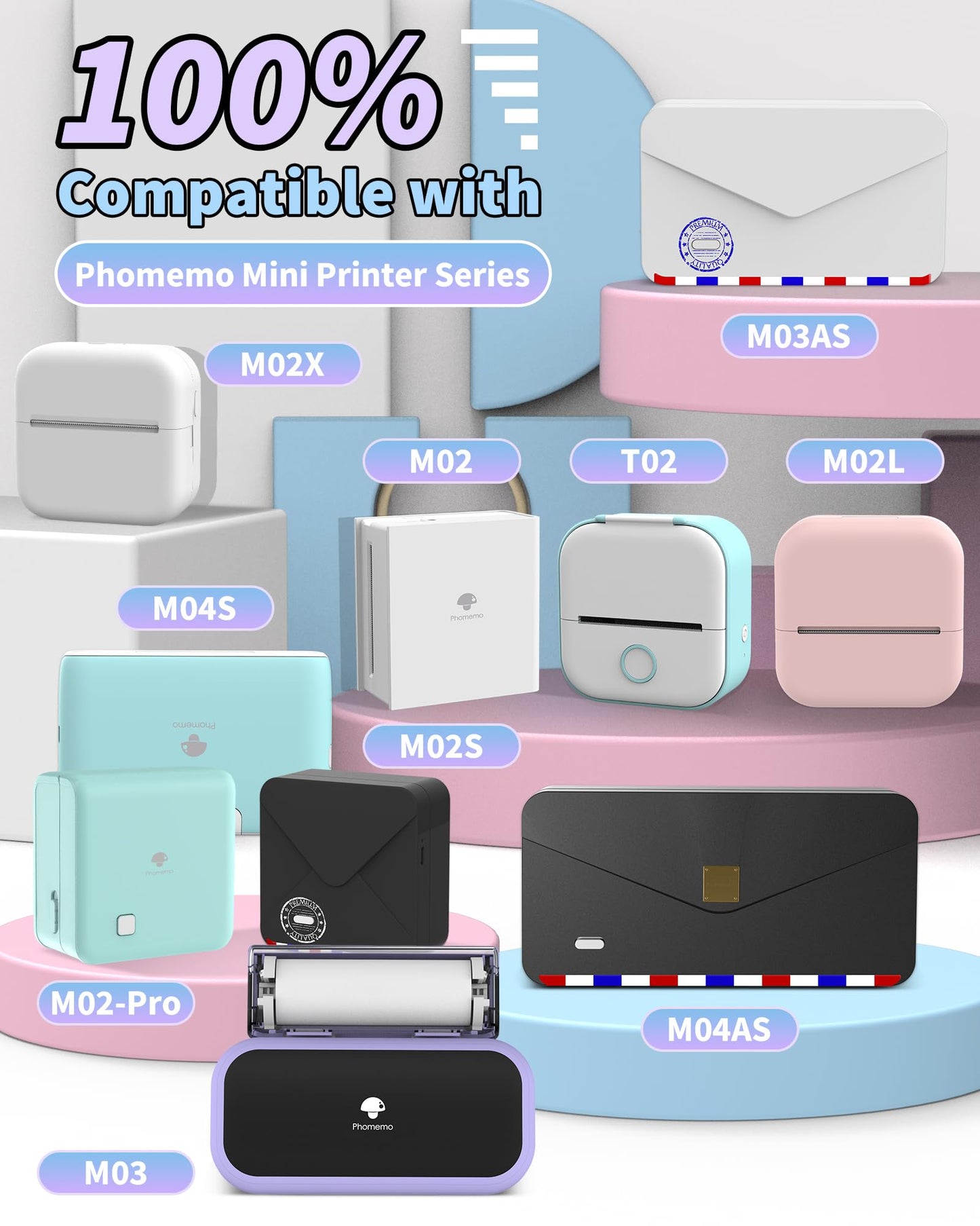 Phomemo White Thermal Non Adhesive Paper for Phomemo T02 M02 M02S M02PRO M03 M03AS M04S M04AS Portable Thermal Printer to Do List Notes 50mm x 6.5m, 3 Rolls
