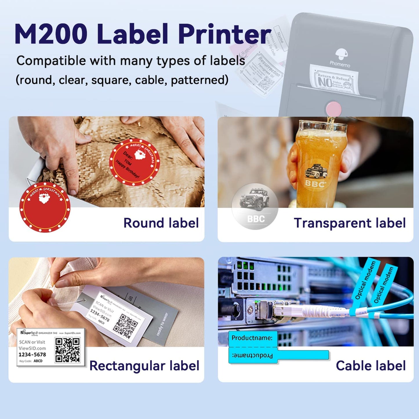 Label Printer-Phomemo M200 Label Printer Machine with Tape,2023 Upgrade 3 Inch 80mm Series M110 Label Maker,WiFi Bluetooth Thermal Label Printer,Phone Pad Computer Support,for Android iOS System