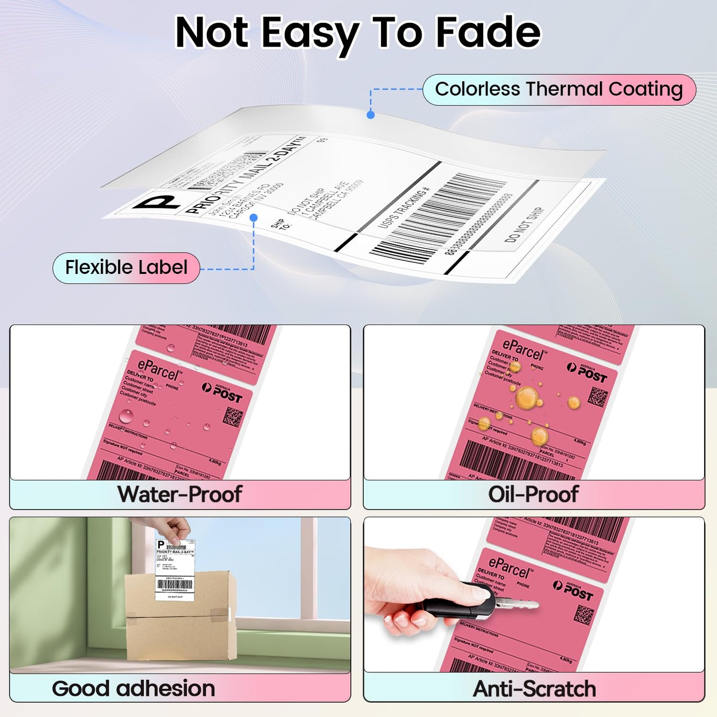 Phomemo 4''x6'' Direct Thermal Shipping Label, Pack of 100 4x6 Thermal Labels Fanfold - for Shipping Labels,Mailing,Address, Product Logo, Barcode Labels,Strong Adhesive (Rose)