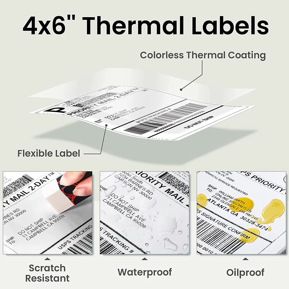Phomemo 4x6 Thermal Paper Printer Label Thermal Direct Shipping Label Package Labels Compatible with Rollo Dymo Phomemo and Other 4 * 6 Label Printer (Pack of 500 4''x 6'' Fan-Fold Labels)